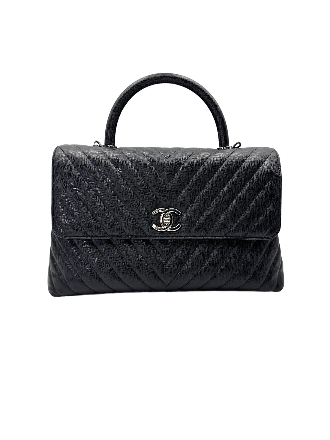 Chanel CoCo Handle Black Quilted Leather Large Size Shoulder Bag(28***03) CC2115
