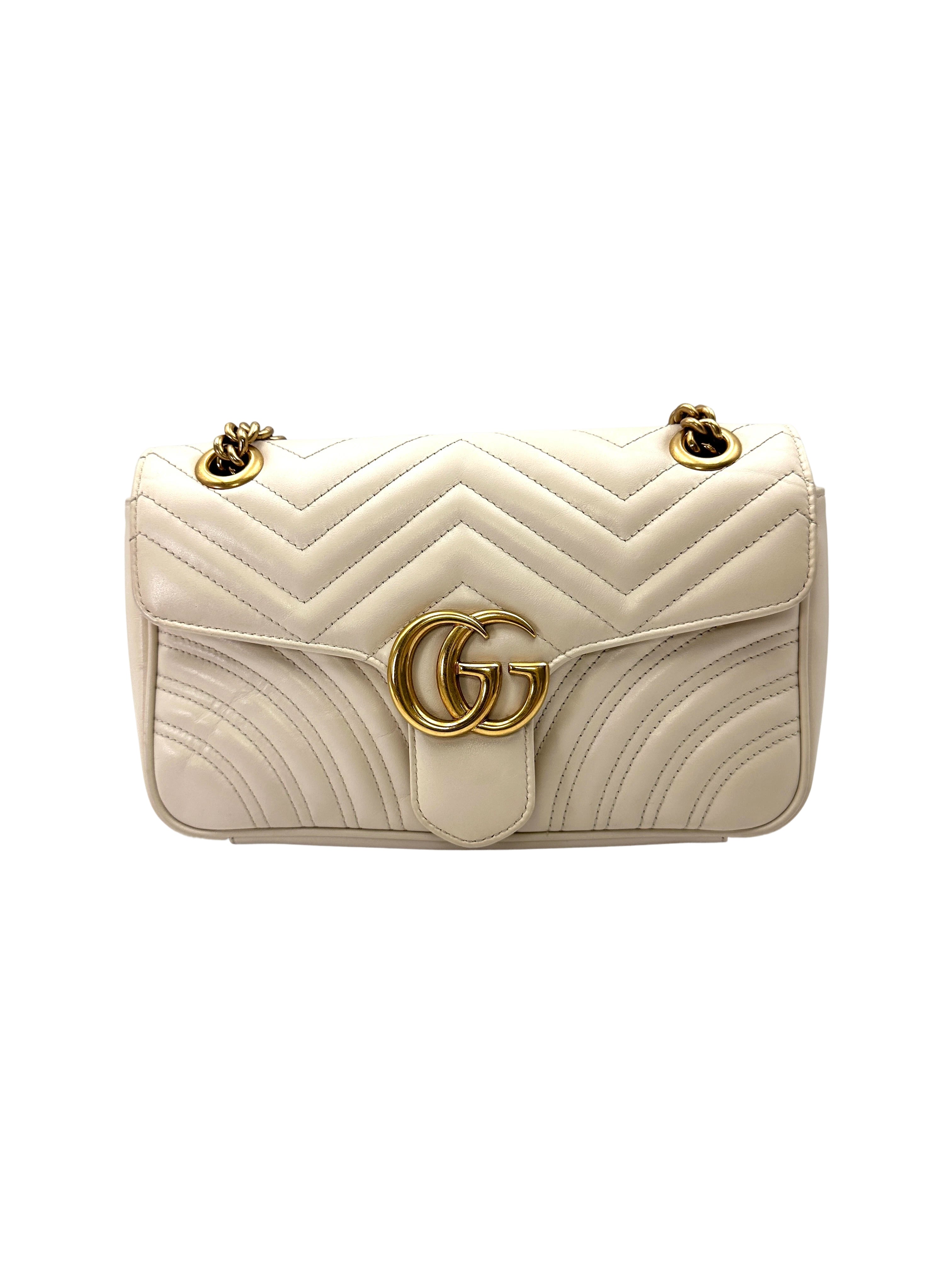 Gucci GG Marmont White Matelasse Leather Medium Size Shoulder Bag GG1244