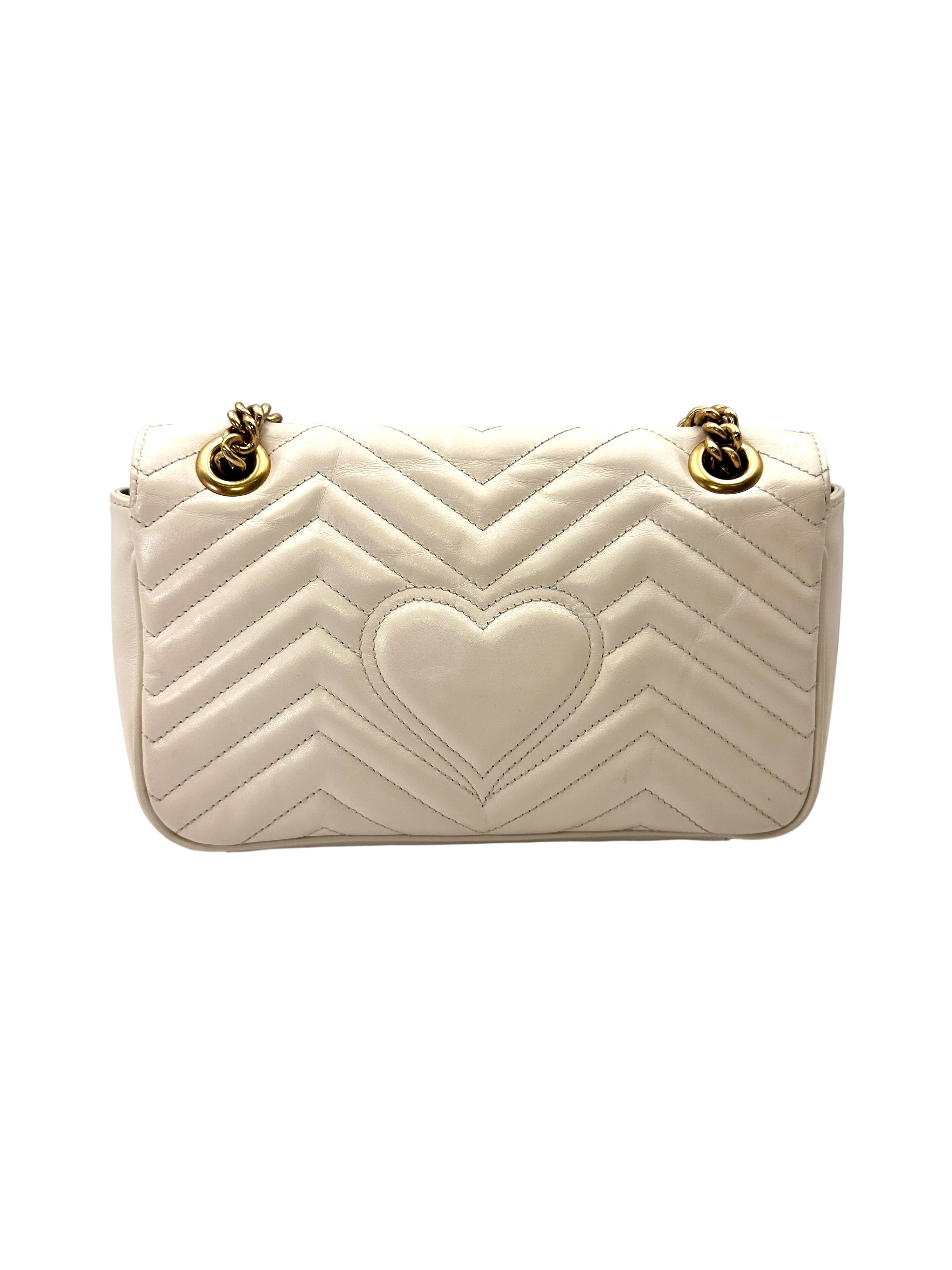 Gucci GG Marmont White Matelasse Leather Medium Size Shoulder Bag GG1244