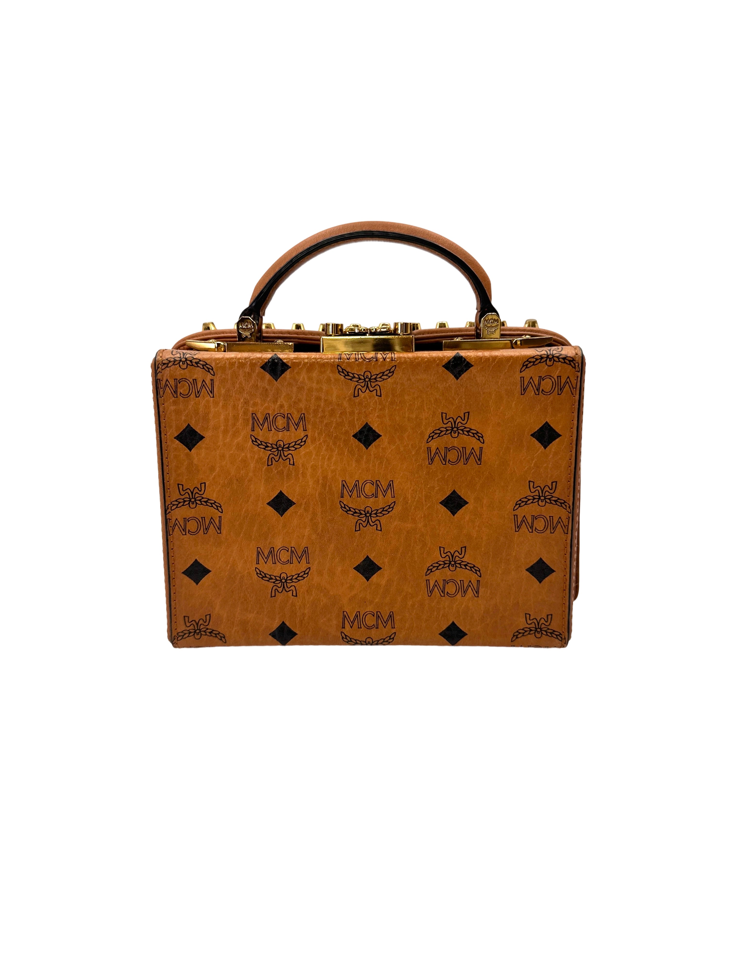 MCM Berlin Visetos Cognac Handle Bag MCM43