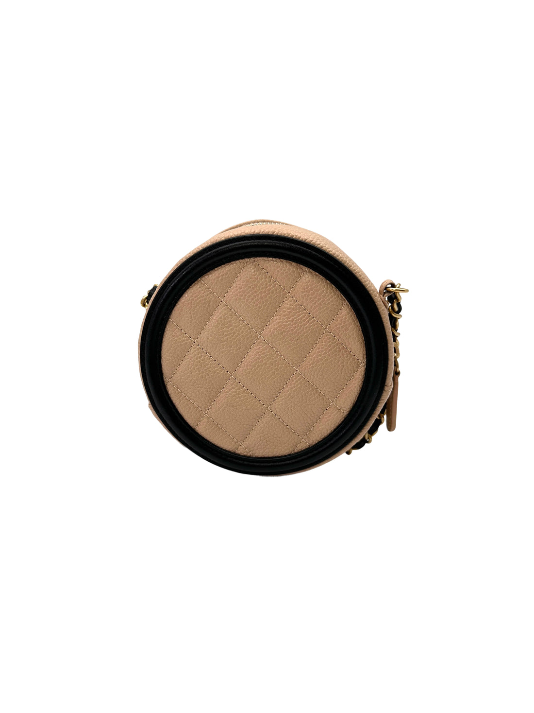 Chanel CC Filigree Beige/Black Quilted Leather Round Clutch(26***82) CC2116