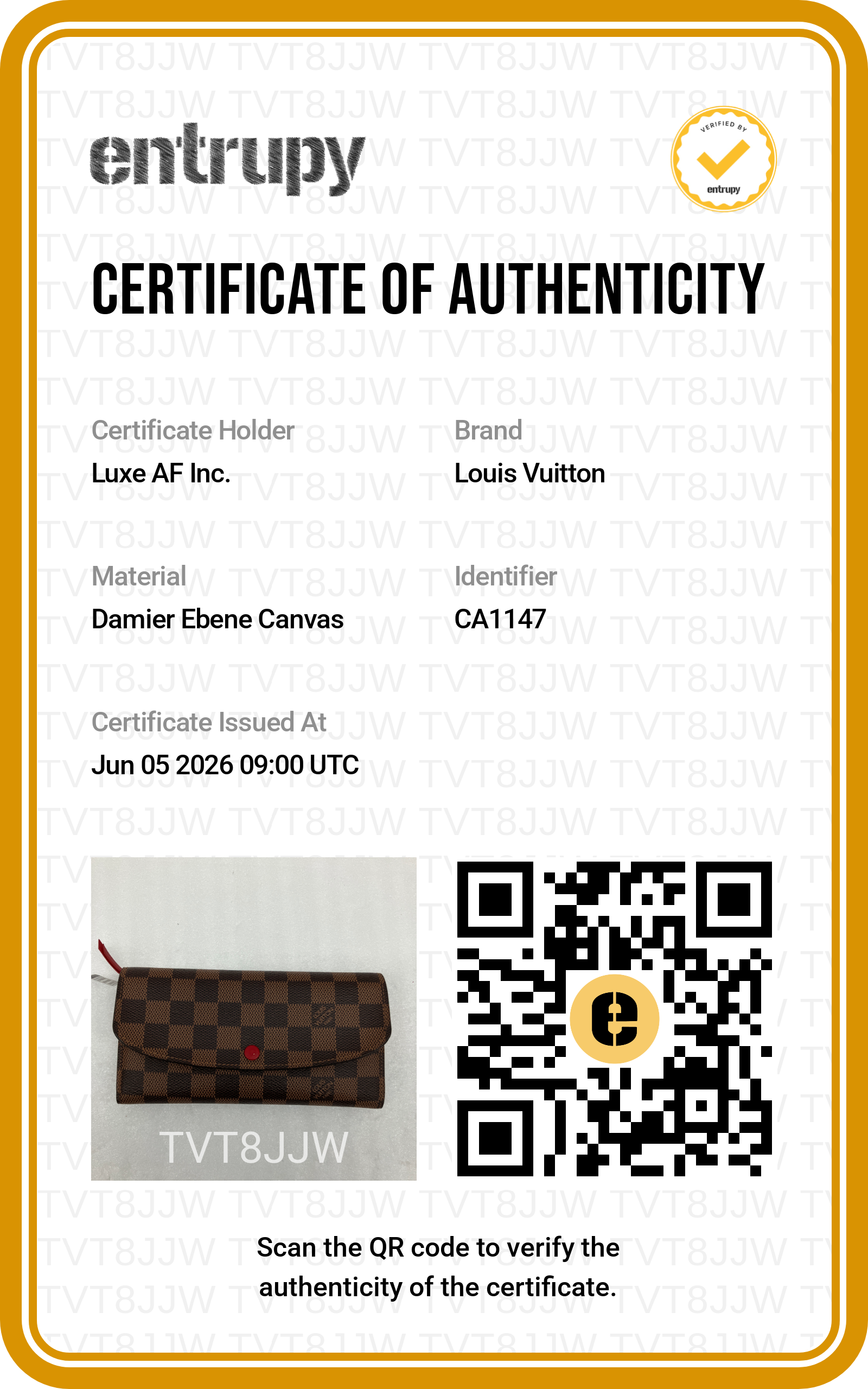 Louis Vuitton Damier Ebene Emilie Wallet LV2961