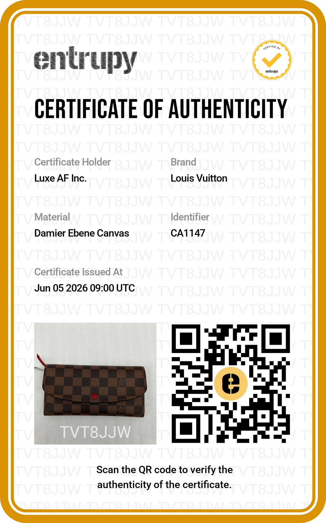 Louis Vuitton Damier Ebene Emilie Wallet LV2961