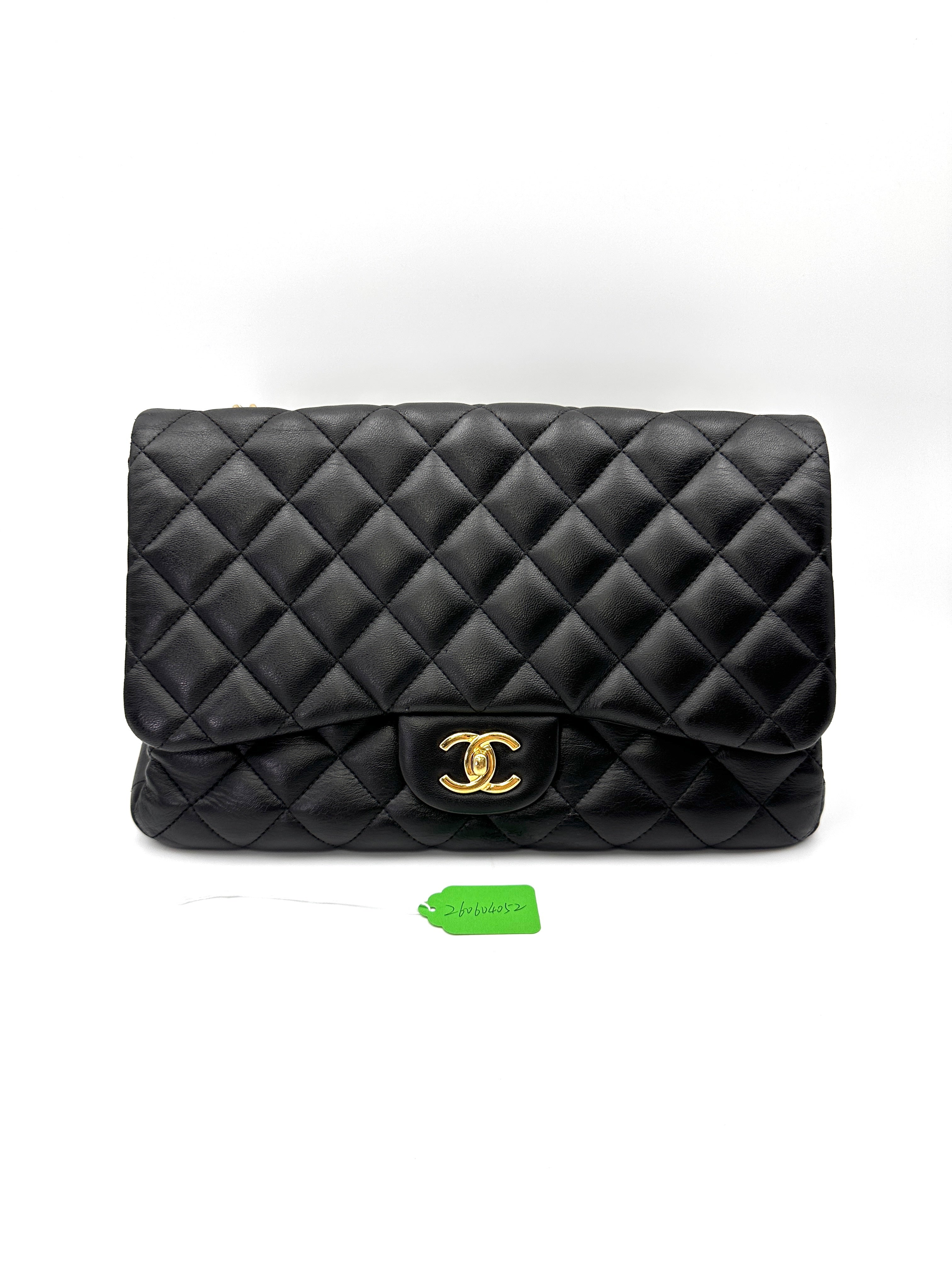 Chanel Classic Flap Black Quilted Lambskin Jumbo Shoulder Bag With Gold Buckle(14***22) CC2111
