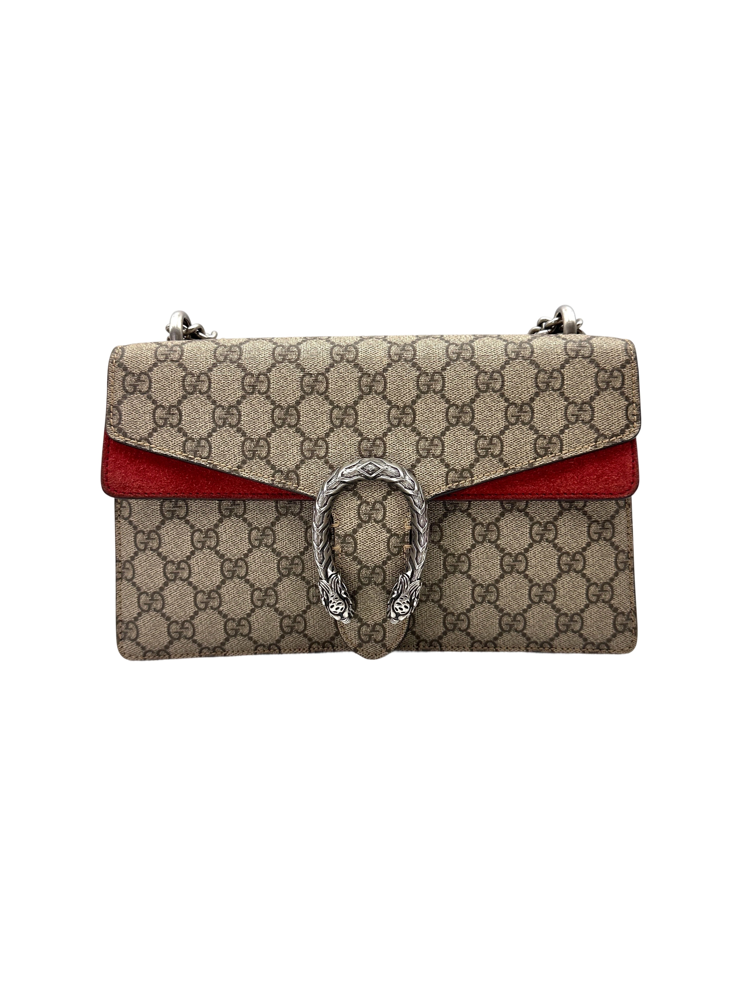Gucci Dionysus GG Supreme Canvas Medium Size Shoulder Bag With Red Tirm GG1247