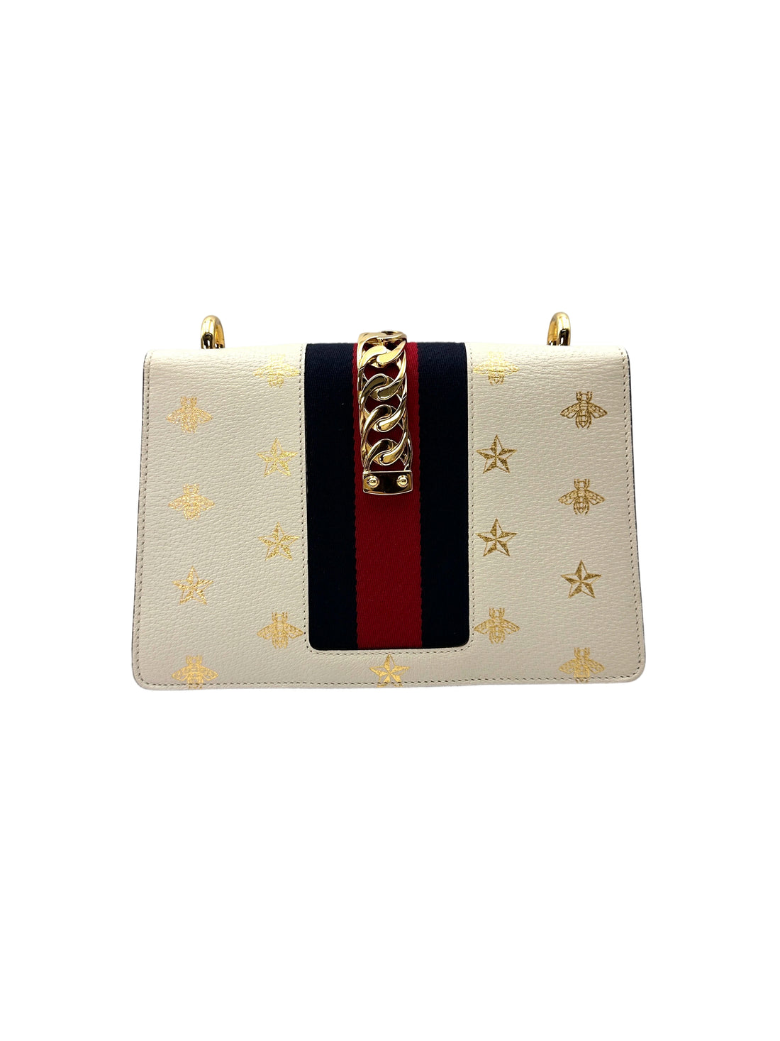 Gucci Sylvie Bee Star White Leather Shoulder Bag GG1250