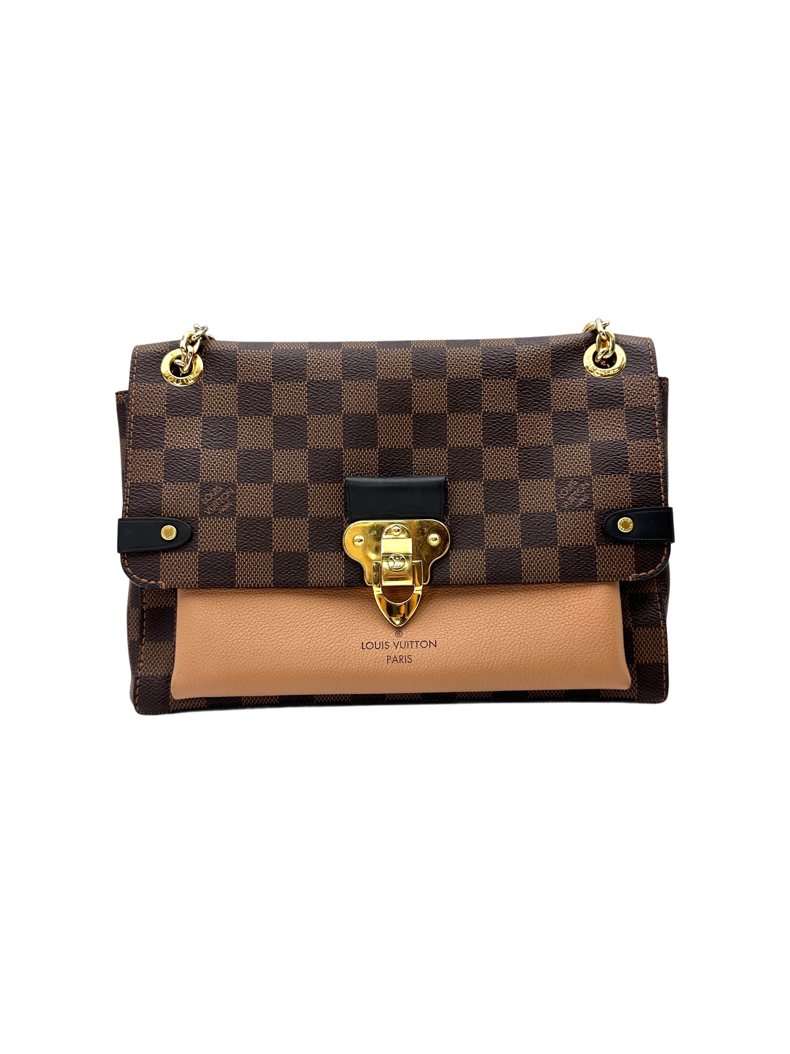 Louis Vuitton Vavin Damier Ebene & Brown Leather Canvas Wallet On Chain LV2967