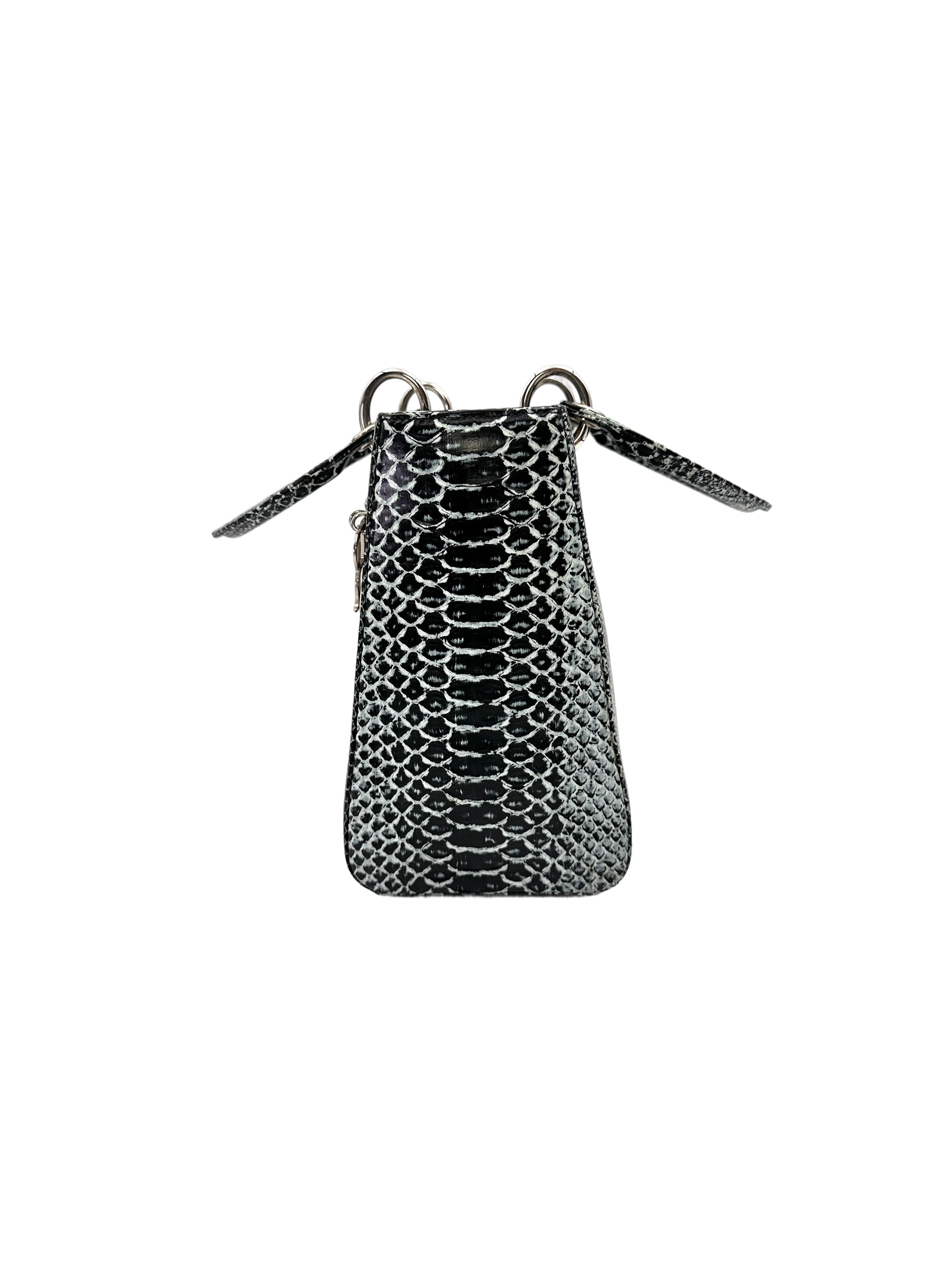 Christian Dior Lady Dior Grey Python Leather Handle Bag With Silver Charms DR790