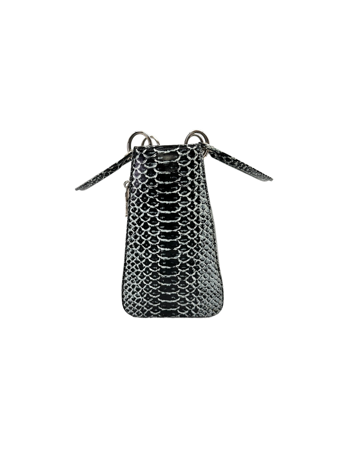 Christian Dior Lady Dior Grey Python Leather Handle Bag With Silver Charms DR790
