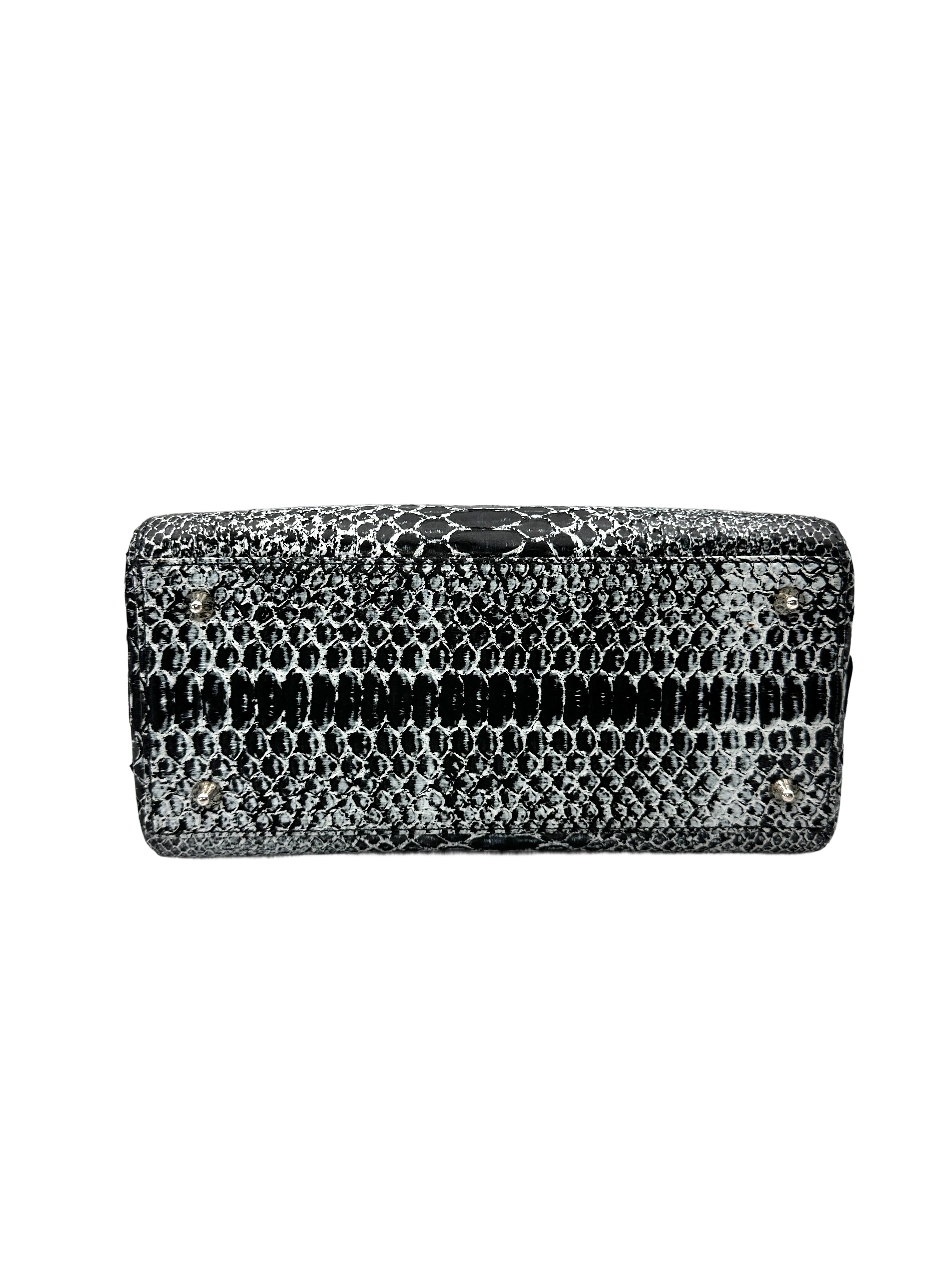 Christian Dior Lady Dior Grey Python Leather Handle Bag With Silver Charms DR790