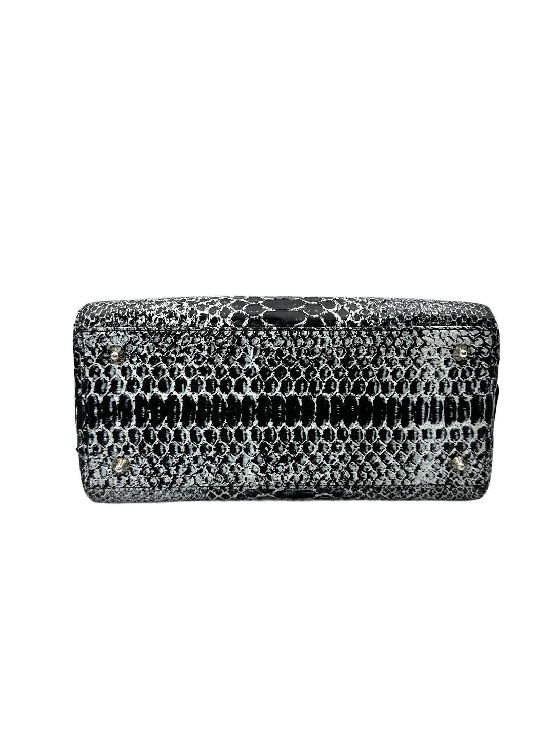 Christian Dior Lady Dior Grey Python Leather Handle Bag With Silver Charms DR790
