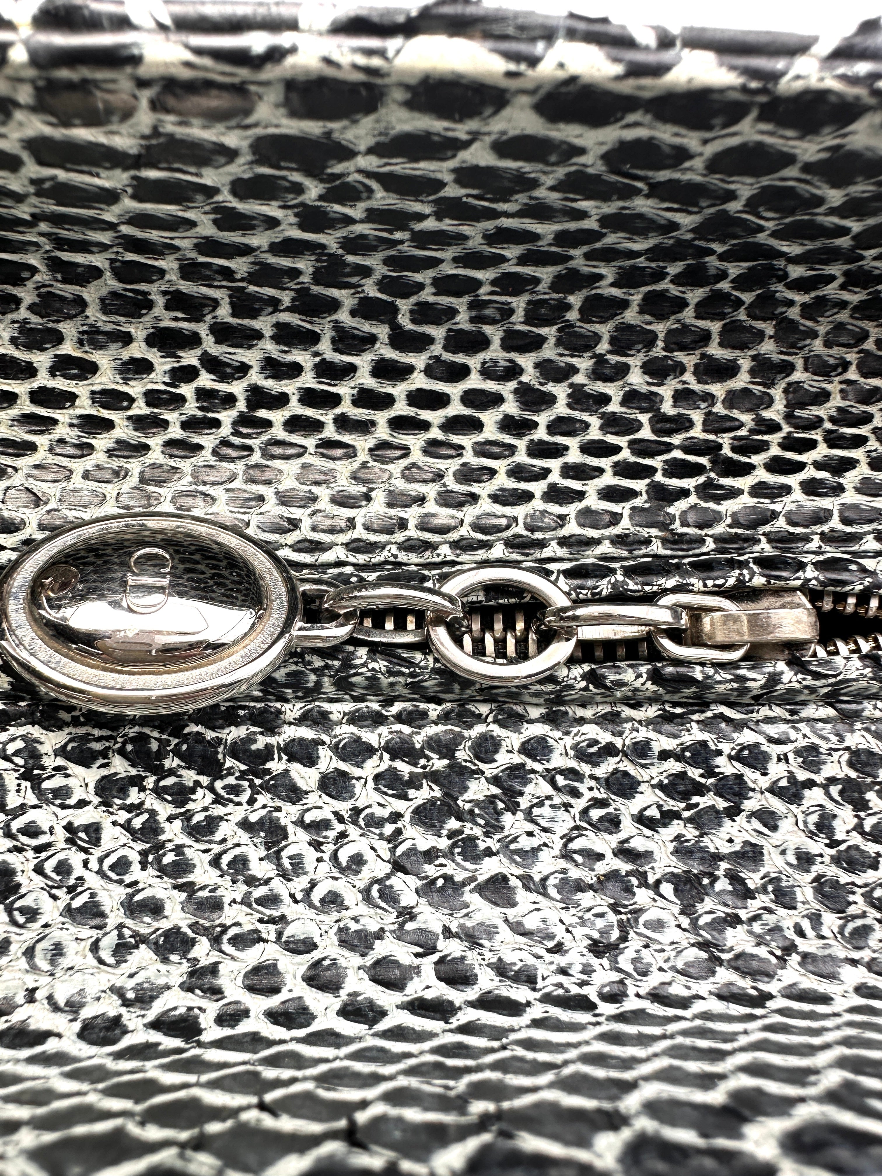Christian Dior Lady Dior Grey Python Leather Handle Bag With Silver Charms DR790