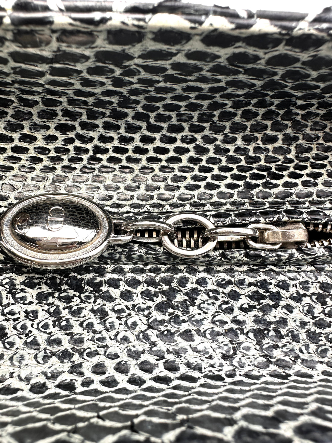 Christian Dior Lady Dior Grey Python Leather Handle Bag With Silver Charms DR790