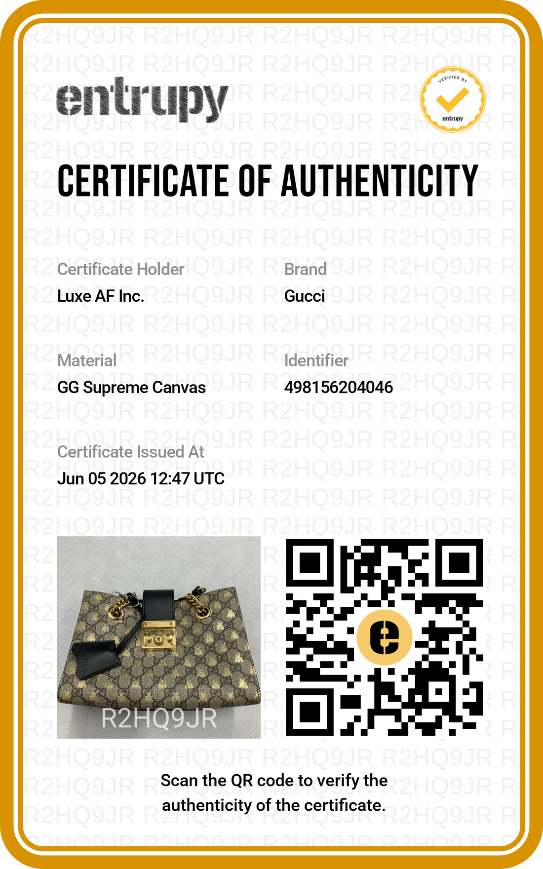 Gucci Padlock Bee Star GG Supreme Canvas Chain Bag GG1248