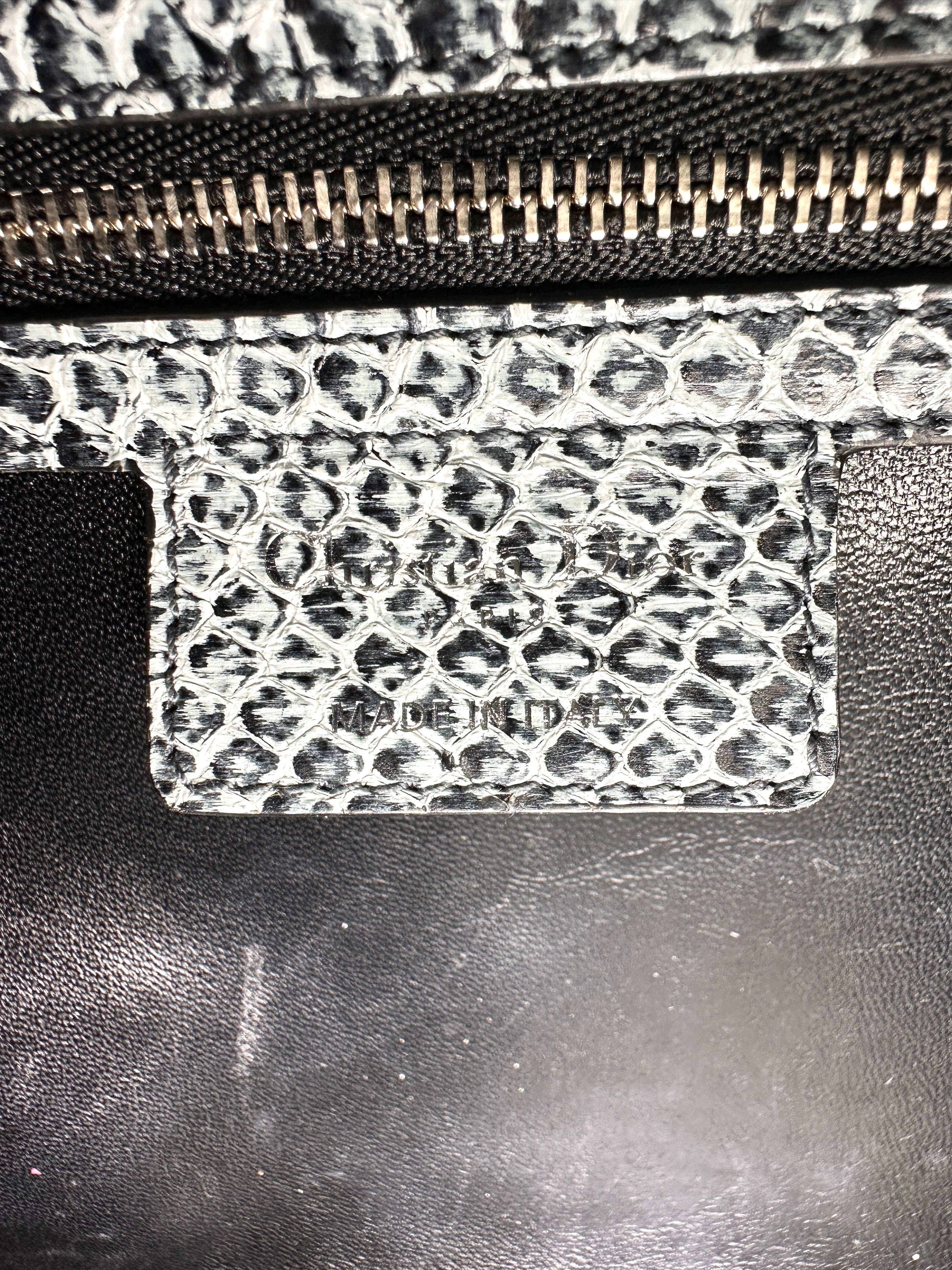 Christian Dior Lady Dior Grey Python Leather Handle Bag With Silver Charms DR790
