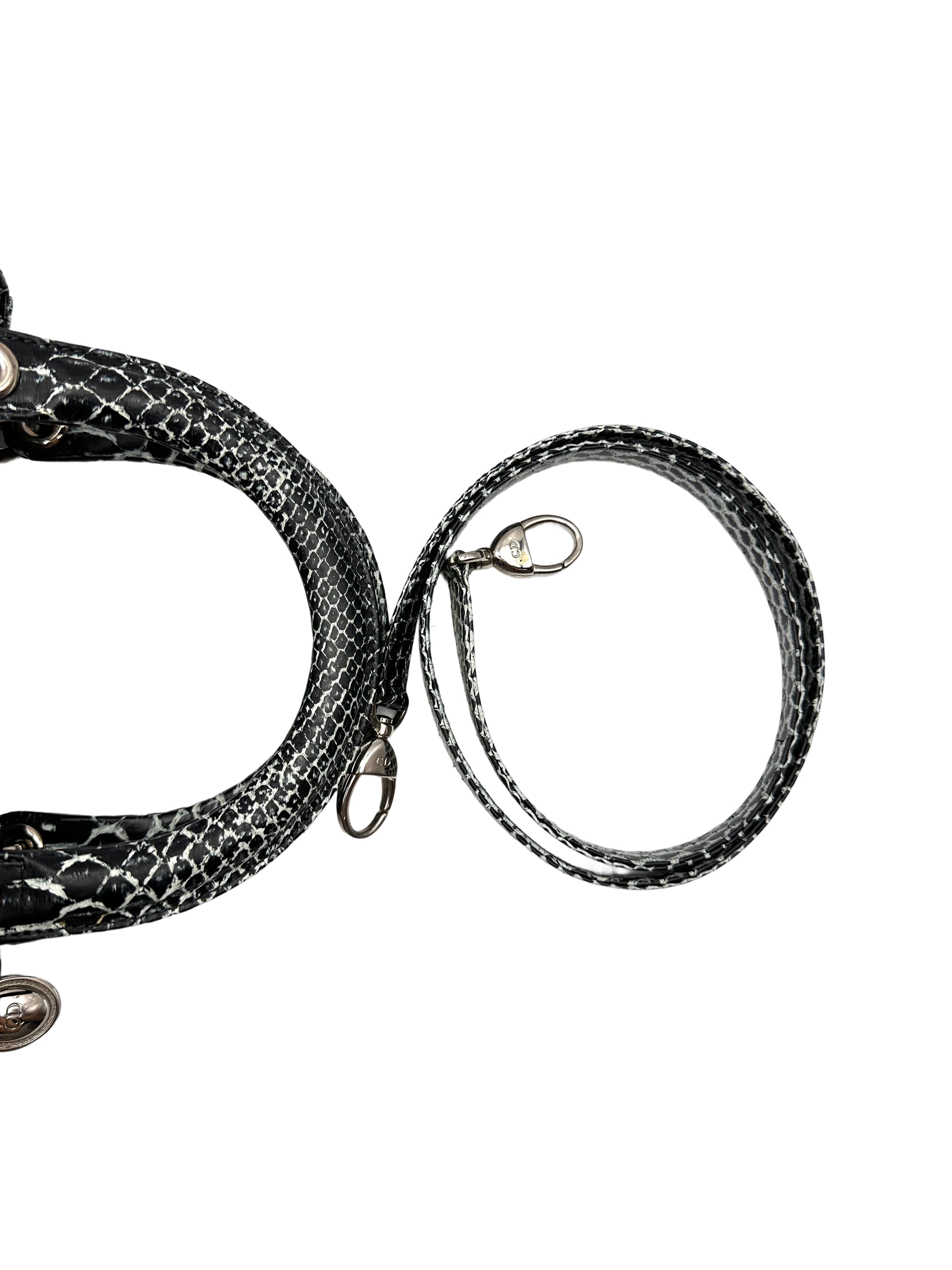 Christian Dior Lady Dior Grey Python Leather Handle Bag With Silver Charms DR790