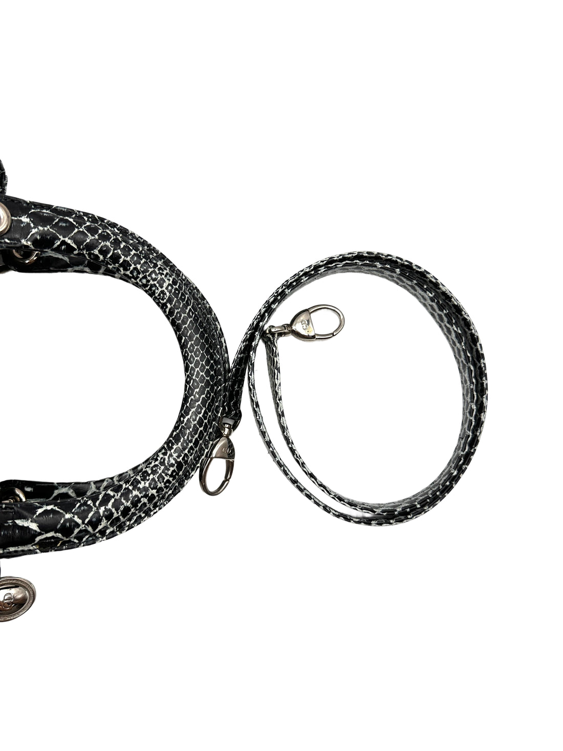 Christian Dior Lady Dior Grey Python Leather Handle Bag With Silver Charms DR790