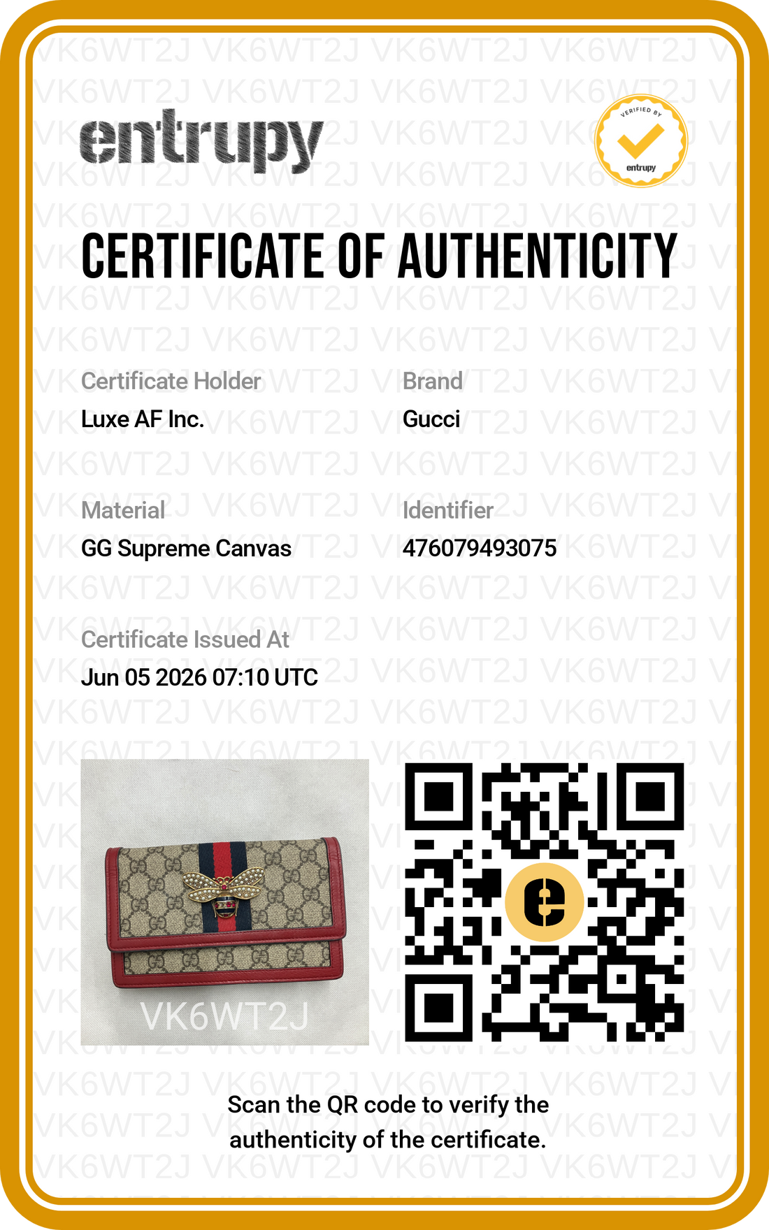 Gucci Queen Margaret GG Supreme Canvas Web Wallet On Chain GG1343