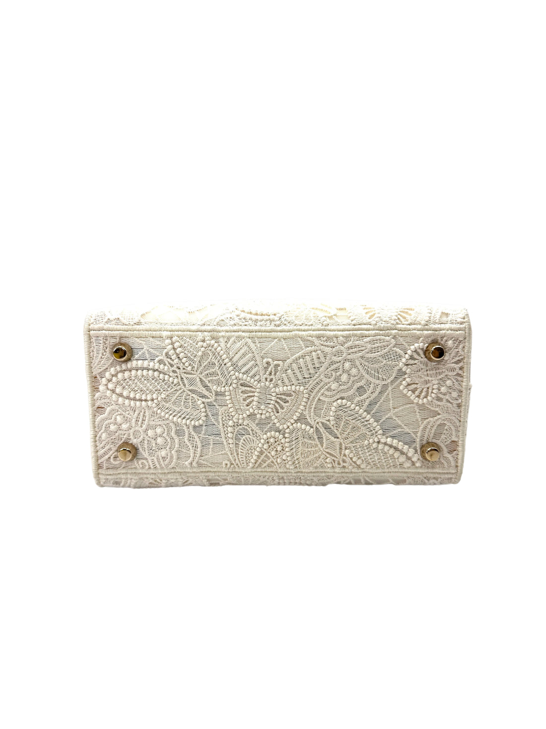 Christian Dior Lady Dior White D-Lace Embroidery Handle Bag With Silver Charms DR777
