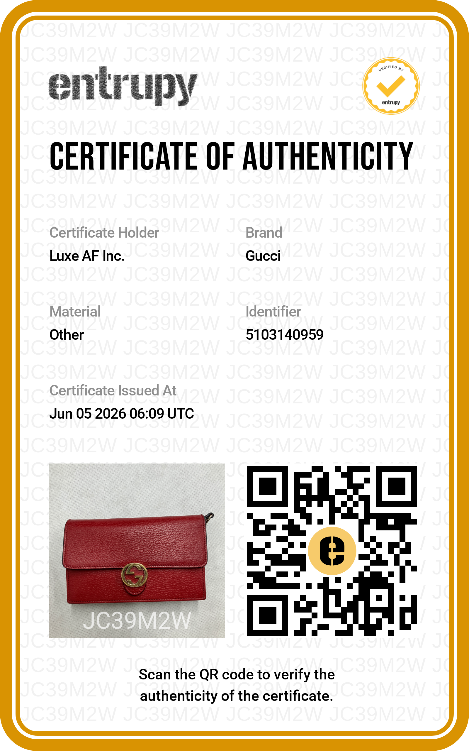 Gucci Interlocking G Red Leather Wallet On Chain GG1237