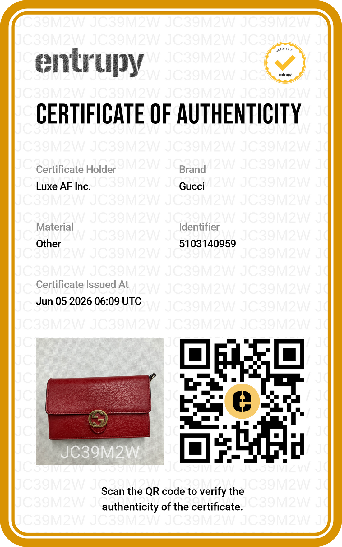 Gucci Interlocking G Red Leather Wallet On Chain GG1237