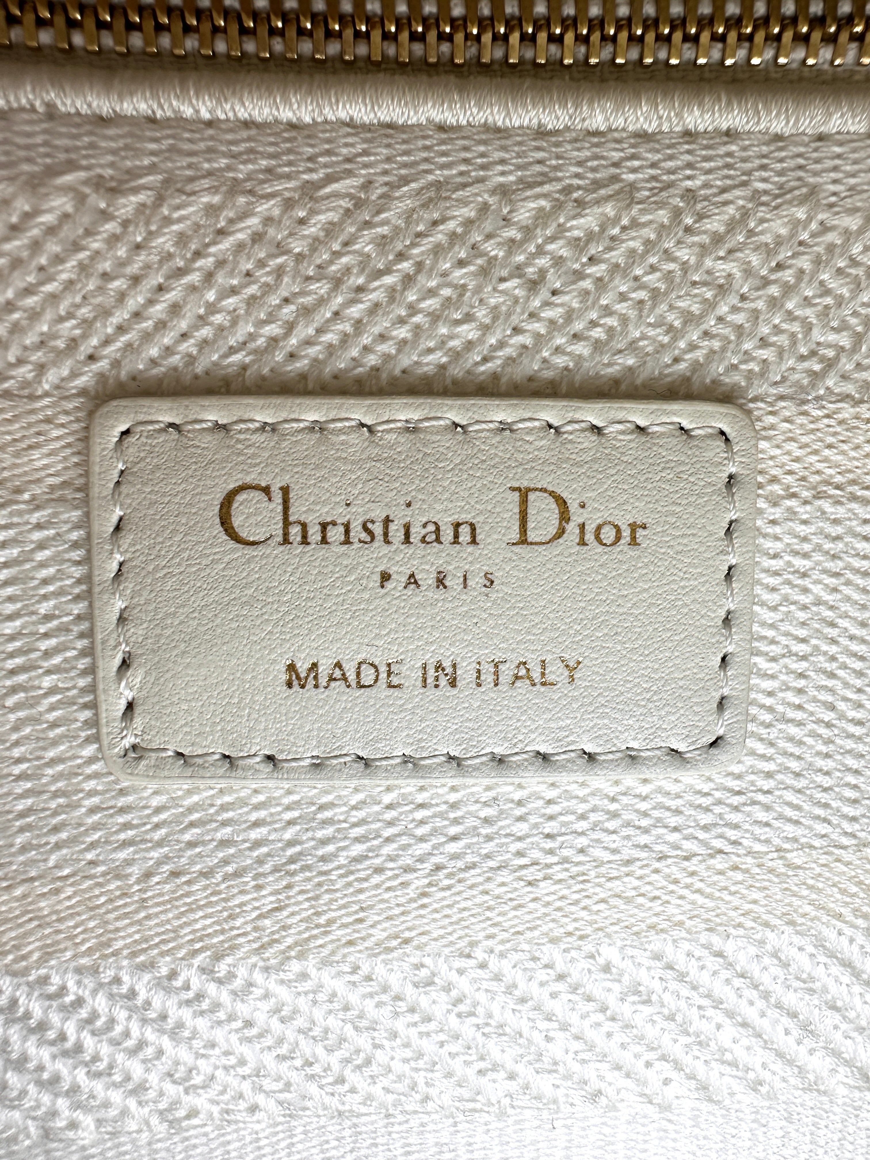 Christian Dior Lady Dior White D-Lace Embroidery Handle Bag With Silver Charms DR777