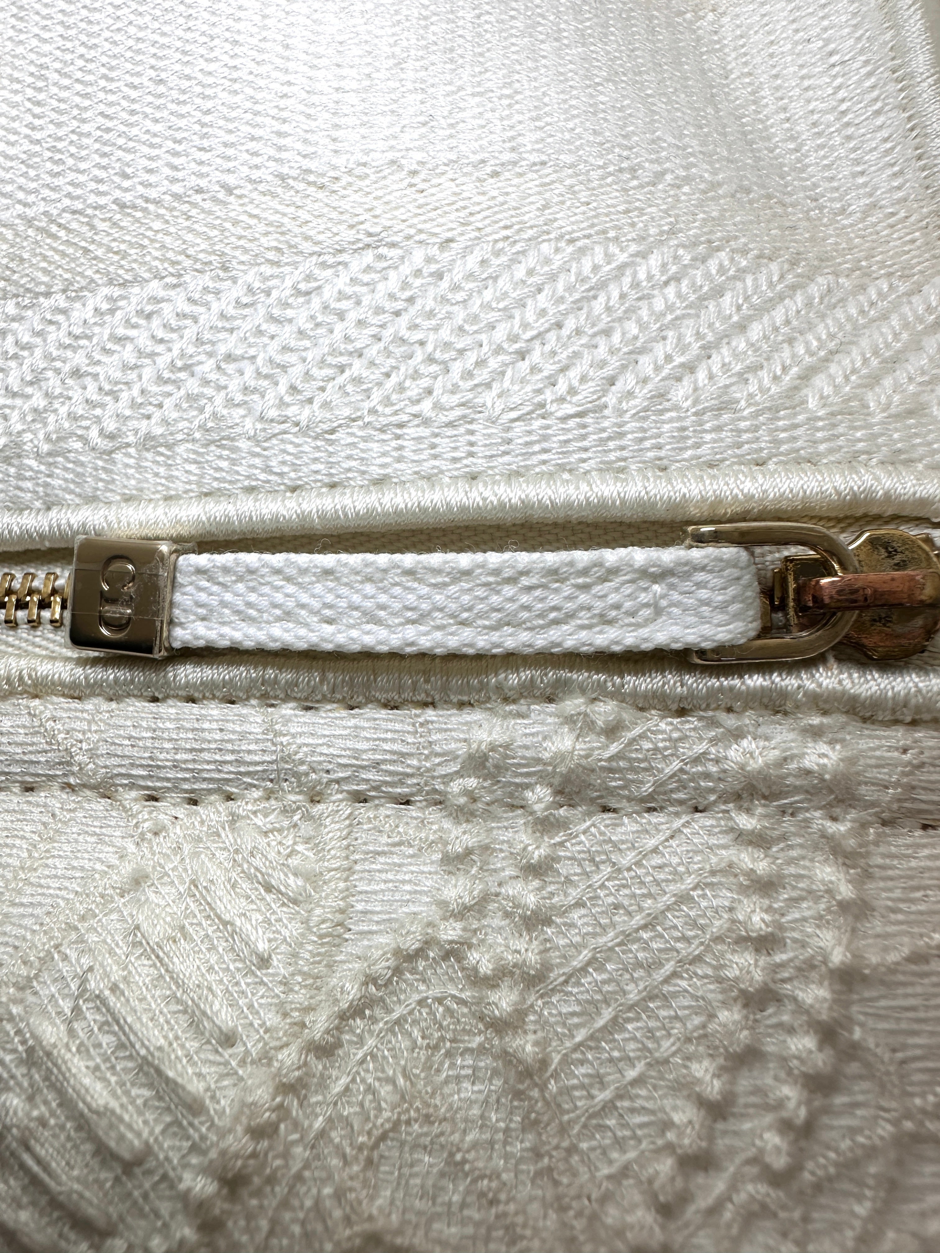 Christian Dior Lady Dior White D-Lace Embroidery Handle Bag With Silver Charms DR777