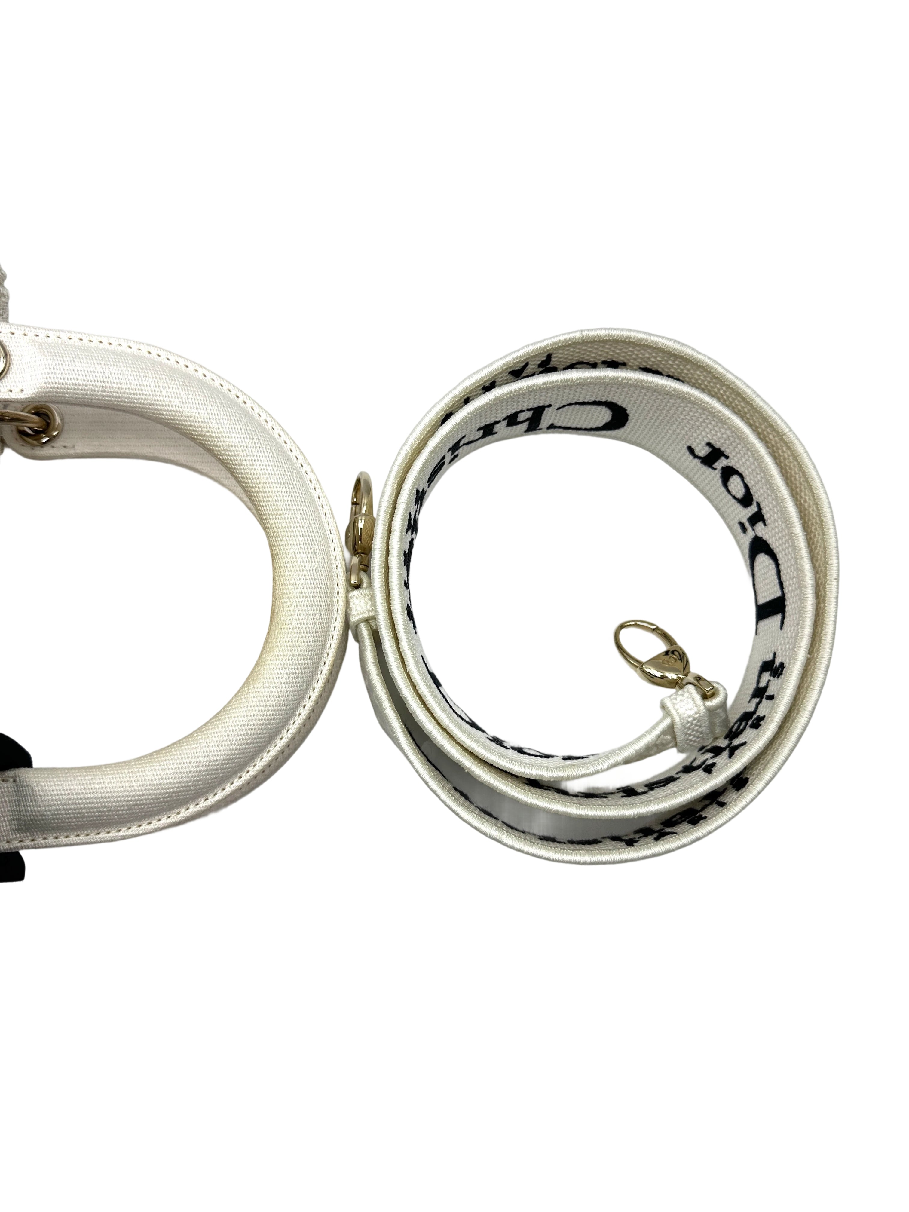 Christian Dior Lady Dior White D-Lace Embroidery Handle Bag With Silver Charms DR777