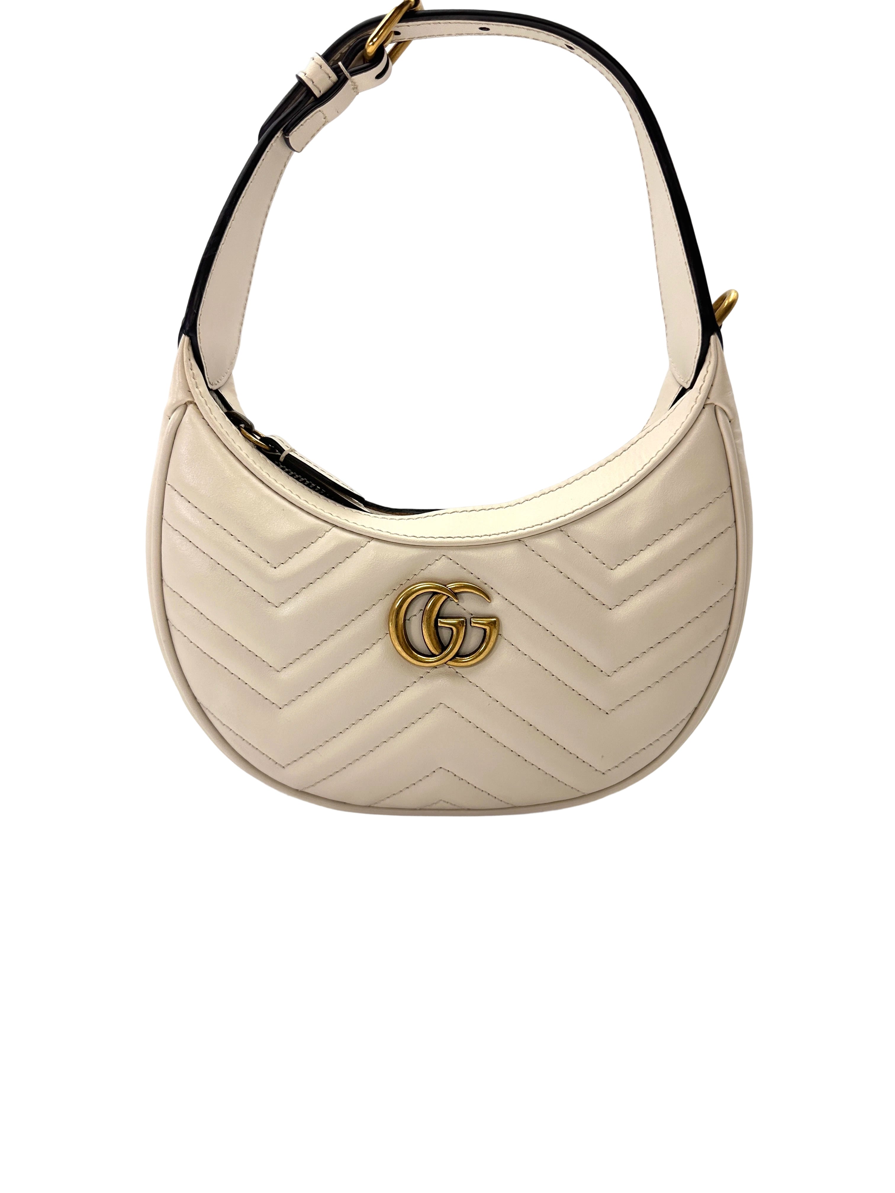 Gucci GG Marmont White Matelasse Leather Half-Moon Bag GG1252