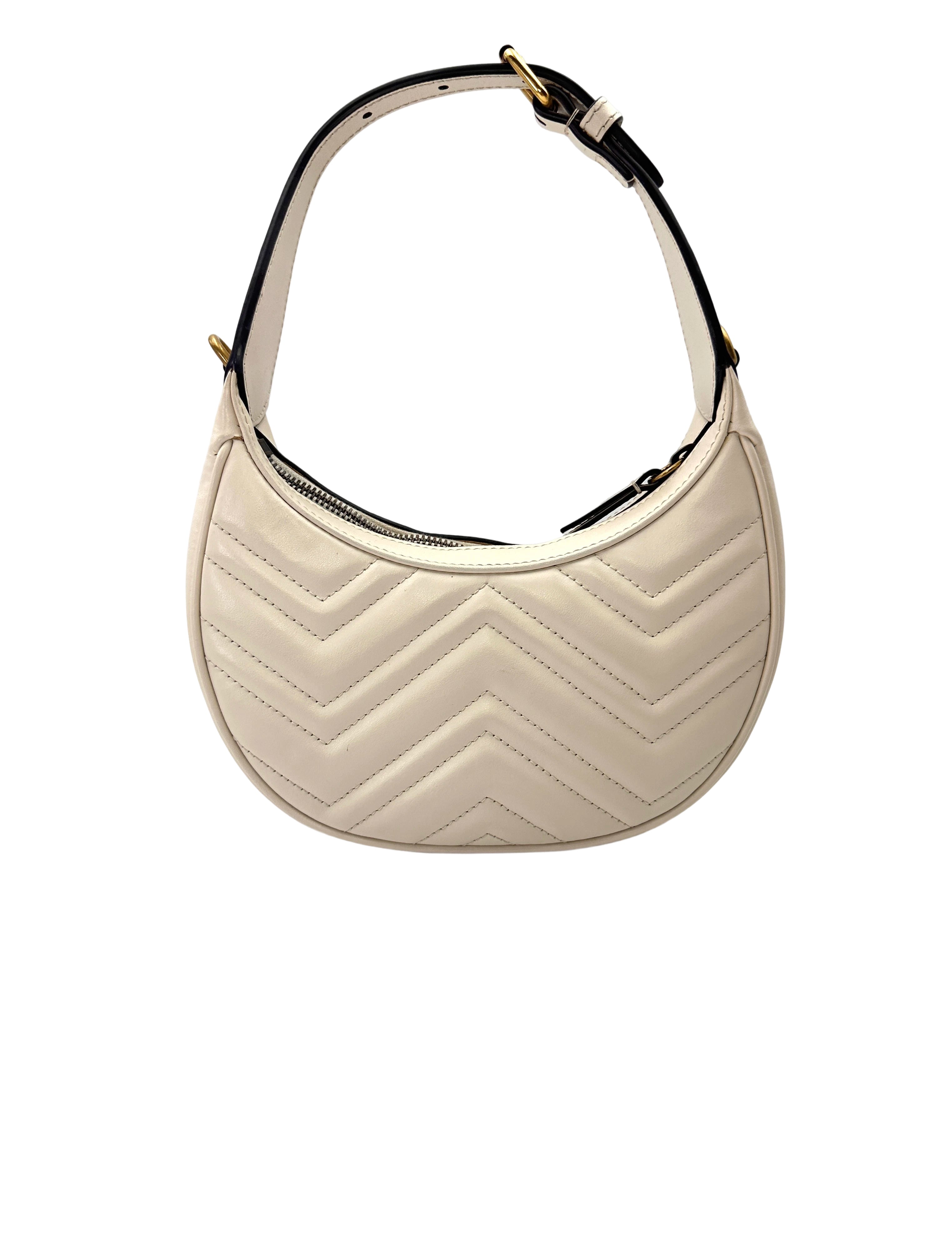 Gucci GG Marmont White Matelasse Leather Half-Moon Bag GG1252