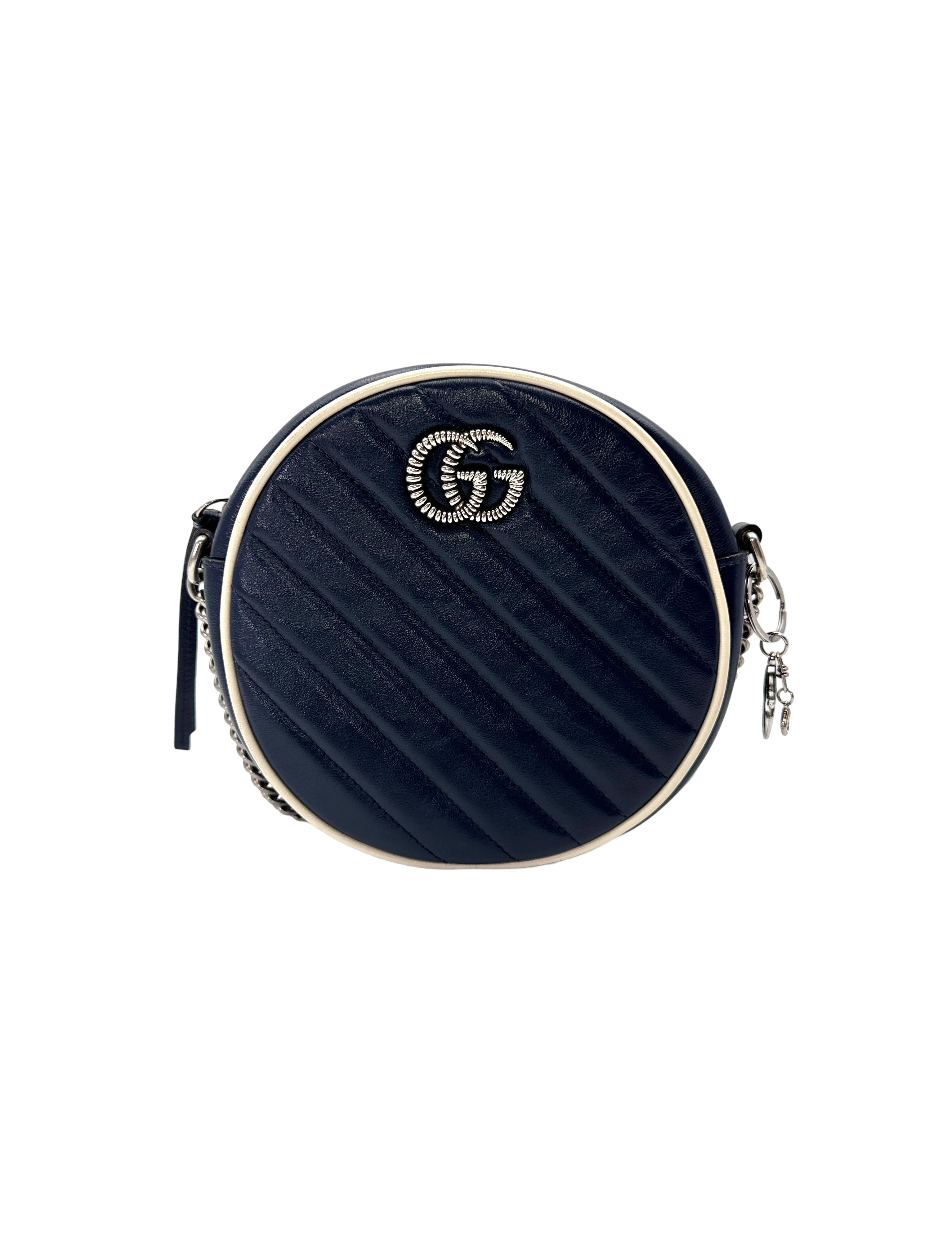 Gucci GG Marmont Navy Quilted Leather Round Clutch GG1251
