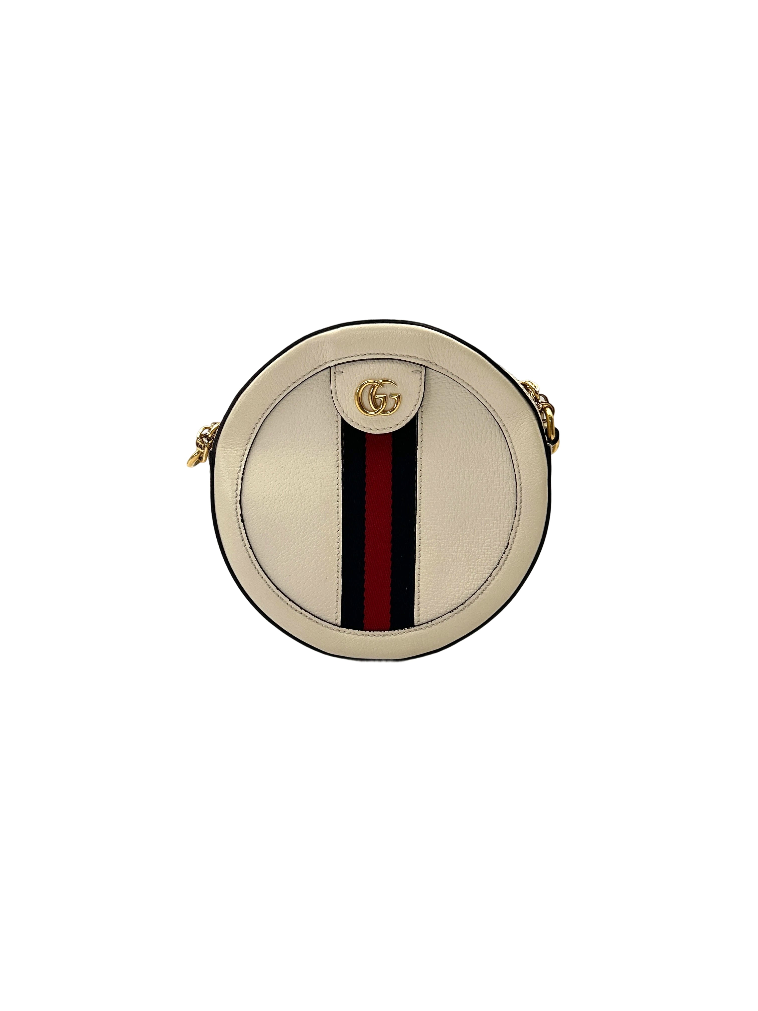 Gucci White Leather Web Round Clutch GG1253