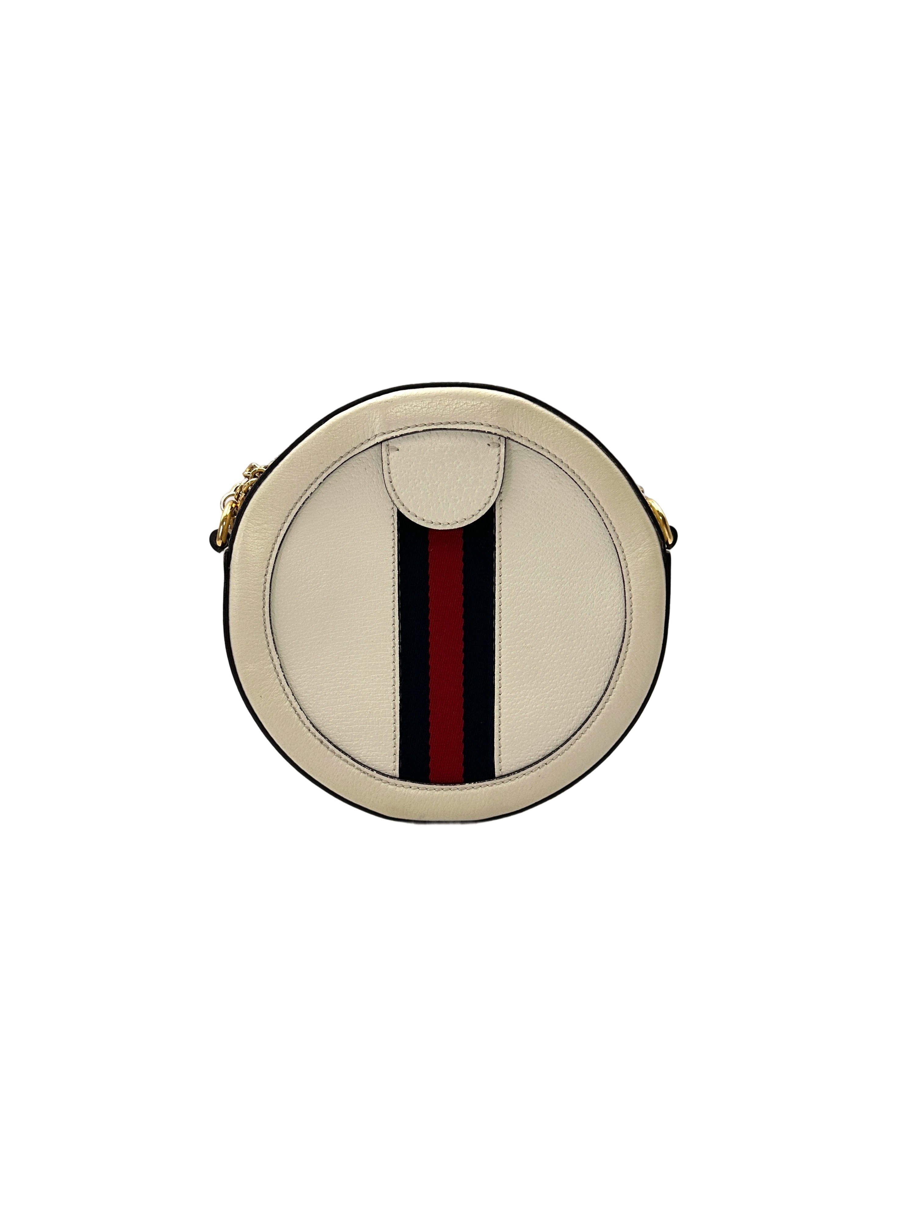 Gucci White Leather Web Round Clutch GG1253