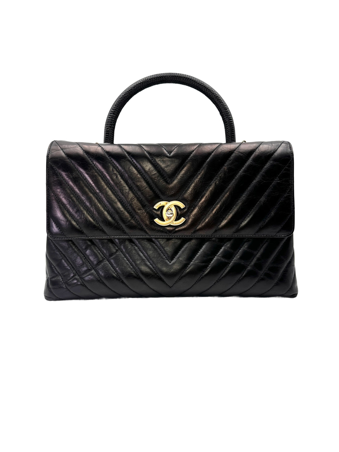 Chanel CoCo Handle Black Chevron Quilted Leather Large Size Shoulder Bag(24***40) CC2118