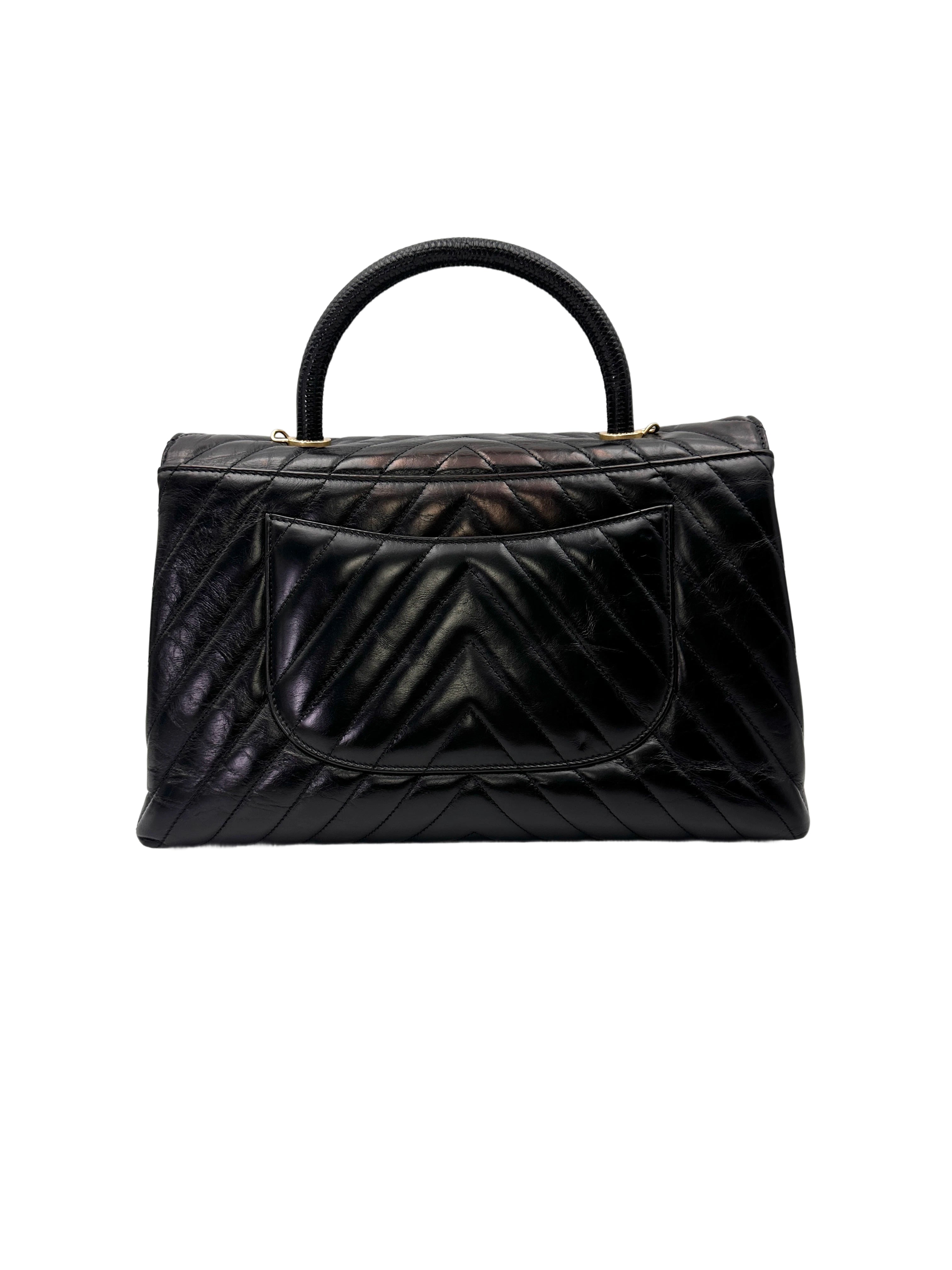 Chanel CoCo Handle Black Chevron Quilted Leather Large Size Shoulder Bag(24***40) CC2118