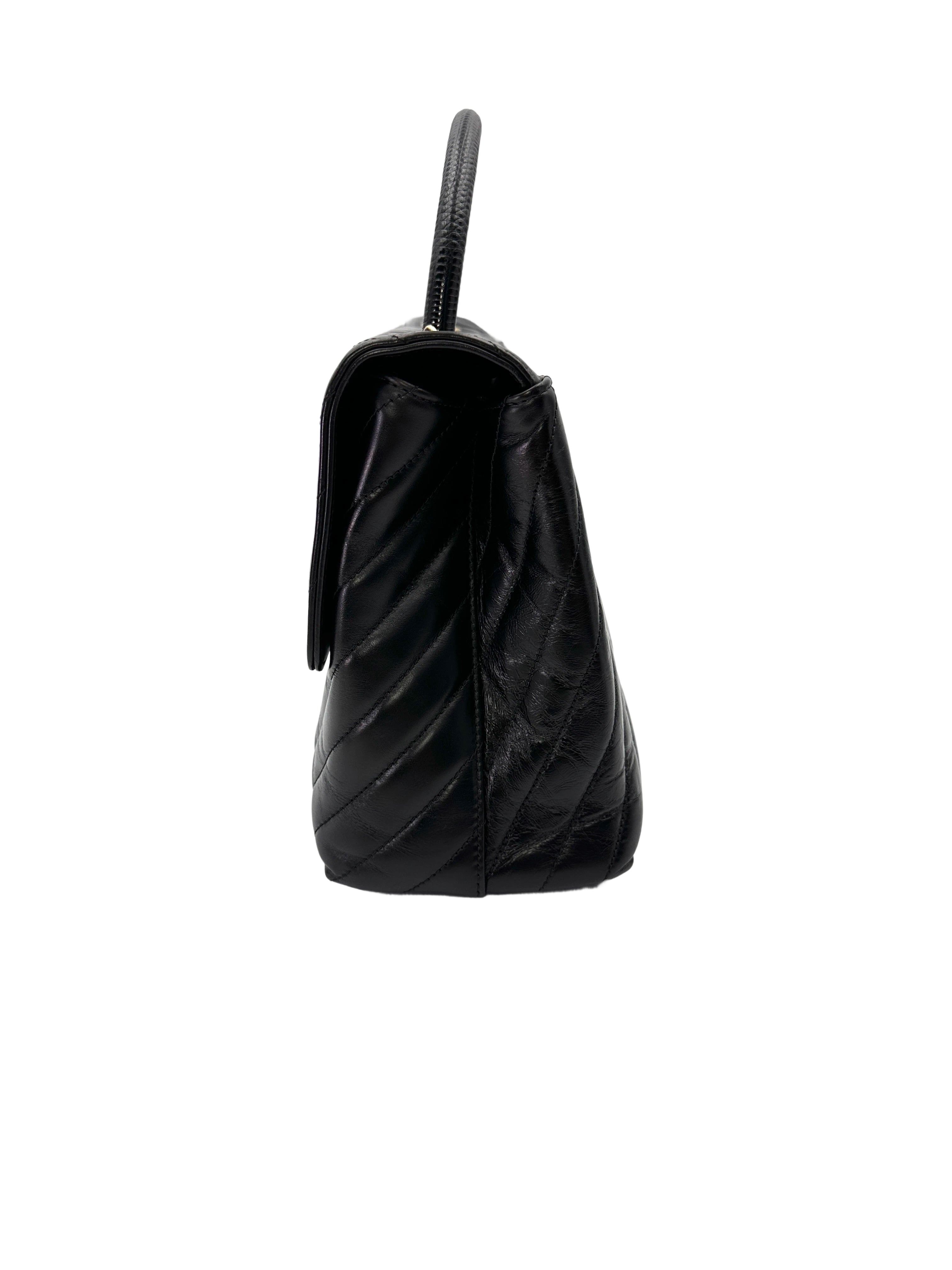 Chanel CoCo Handle Black Chevron Quilted Leather Large Size Shoulder Bag(24***40) CC2118
