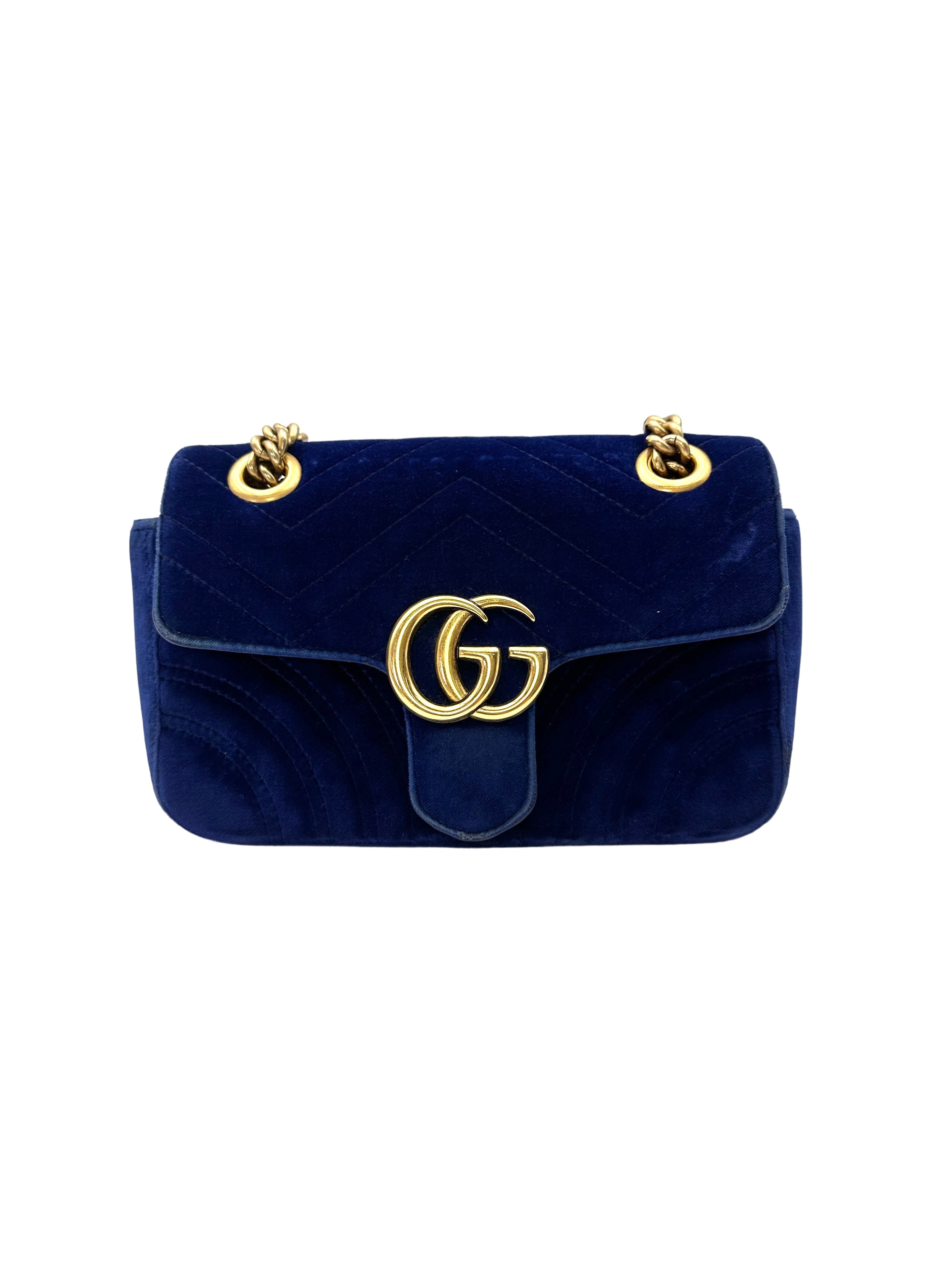 Gucci GG Marmont Blue Velvet Shoulder Bag GG1256