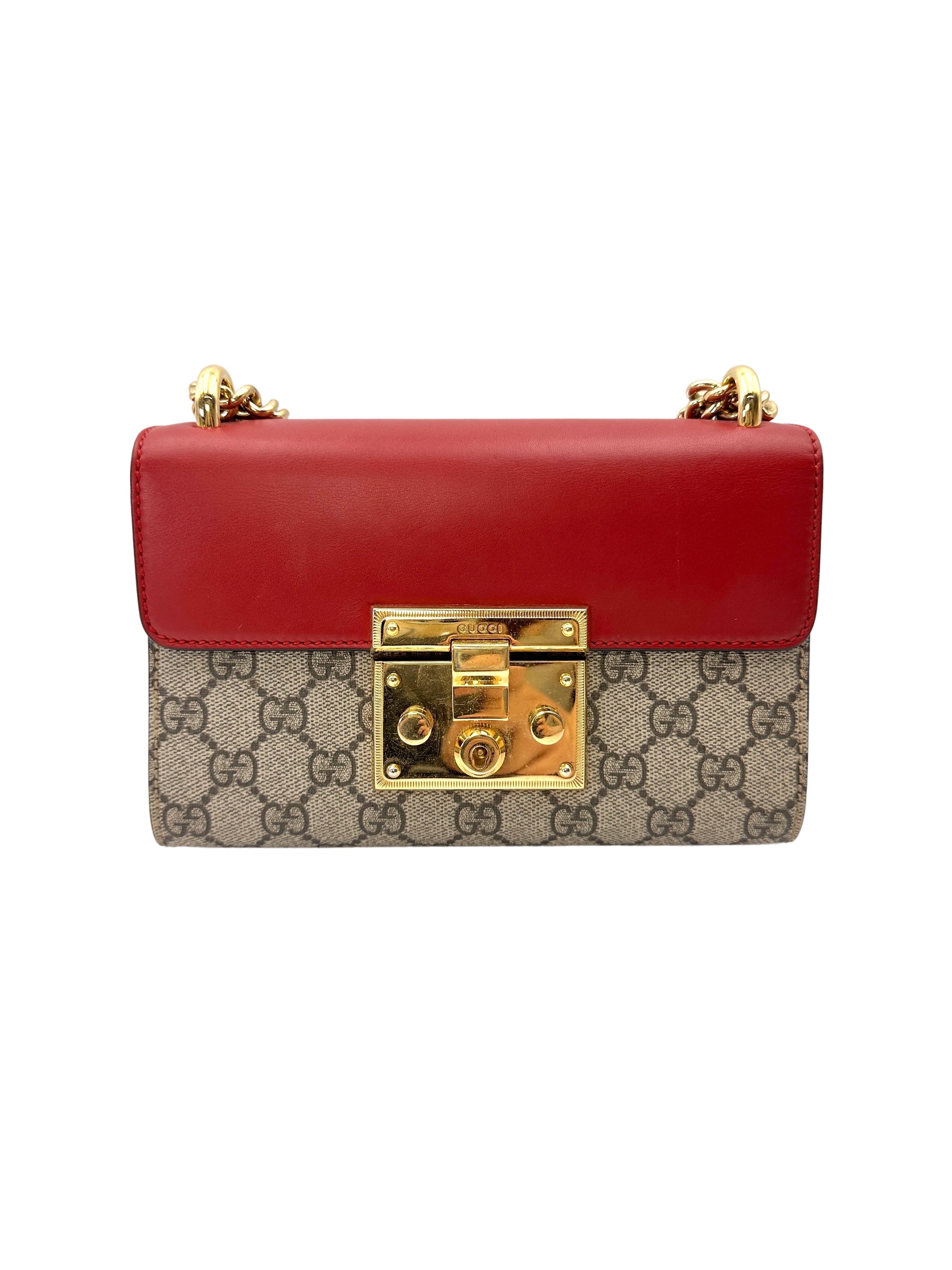 Gucci Padlock GG Canvas & Red Leather Small Size Shoulder Bag GG1258