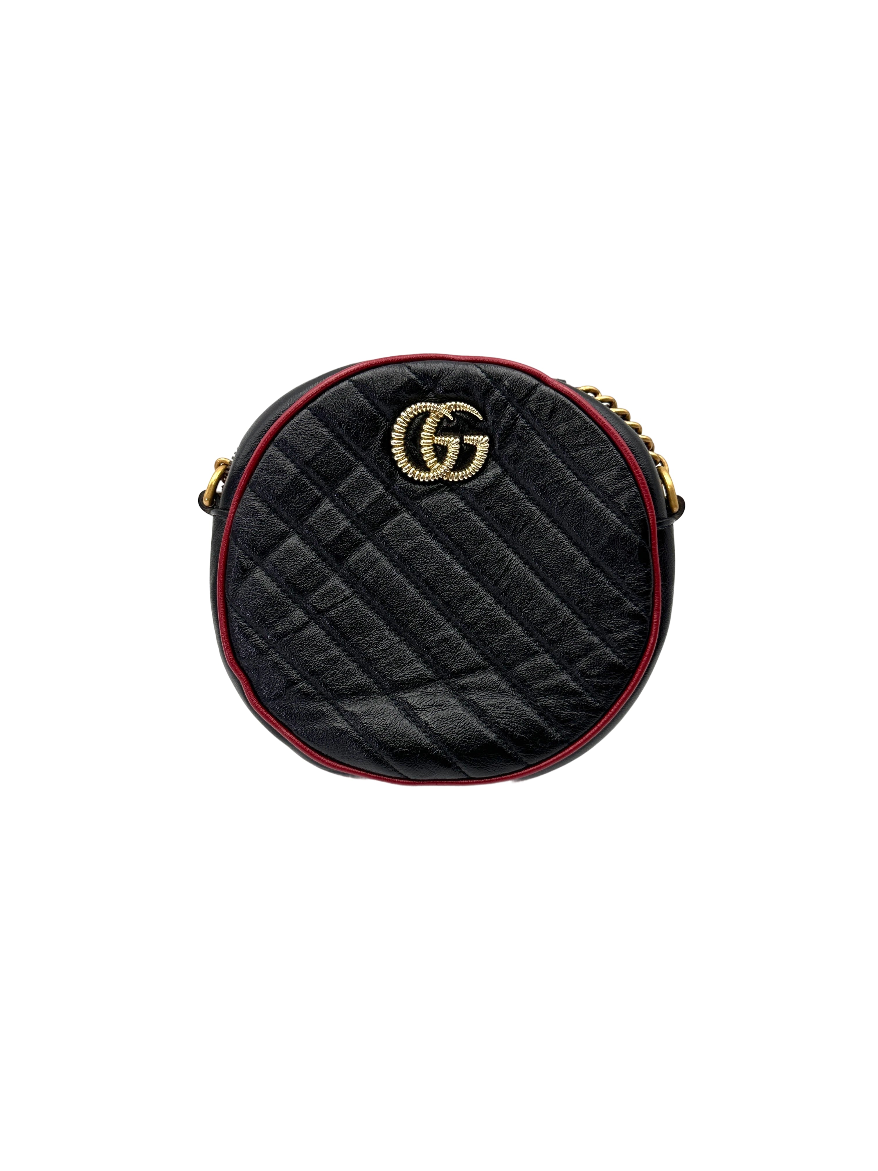 Gucci GG Marmont Black Quilted Leather Round Clutch GG1262
