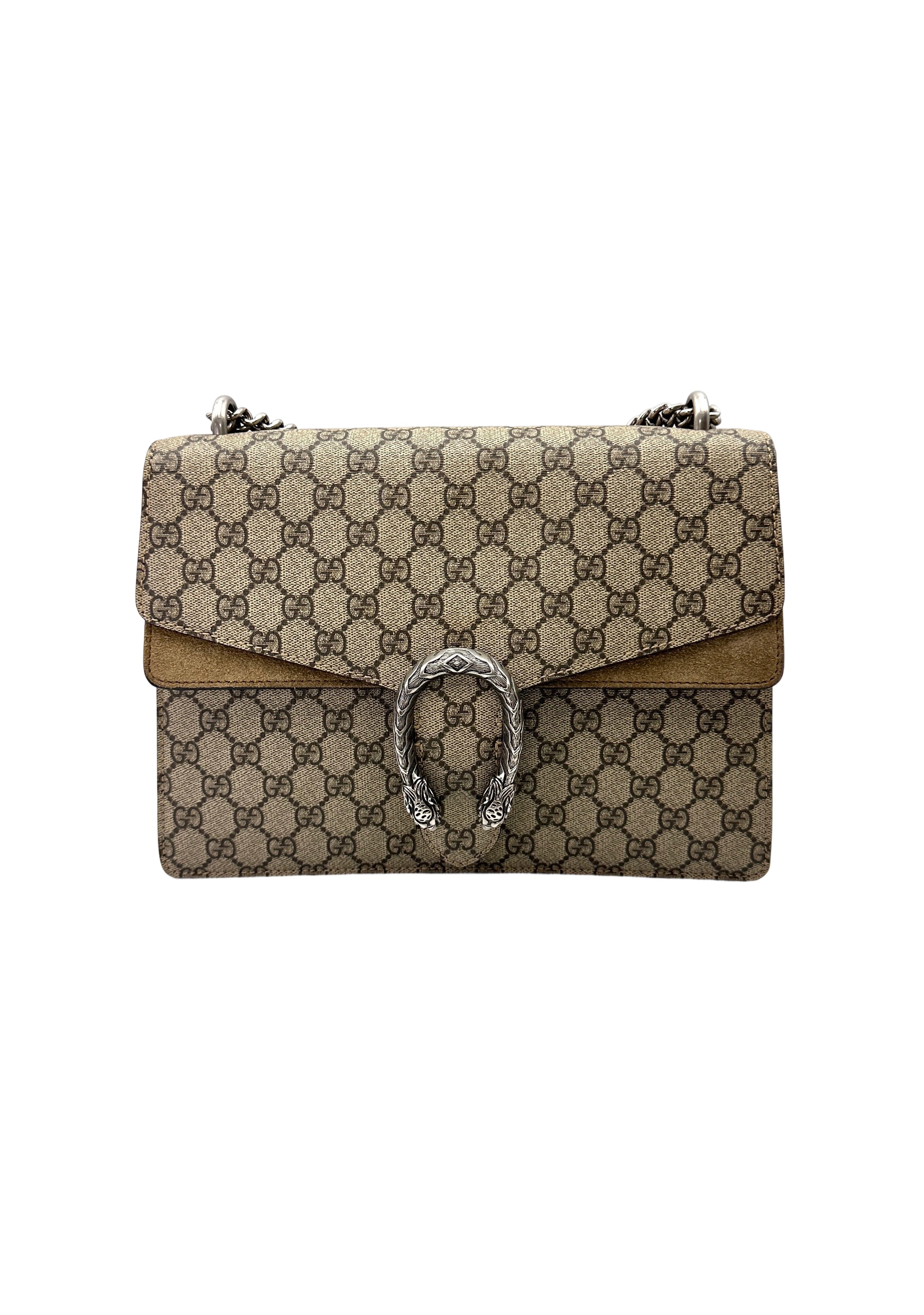 Gucci Dionysus GG Supreme Canvas Shoulder Bag With Brown Tirm GG1265