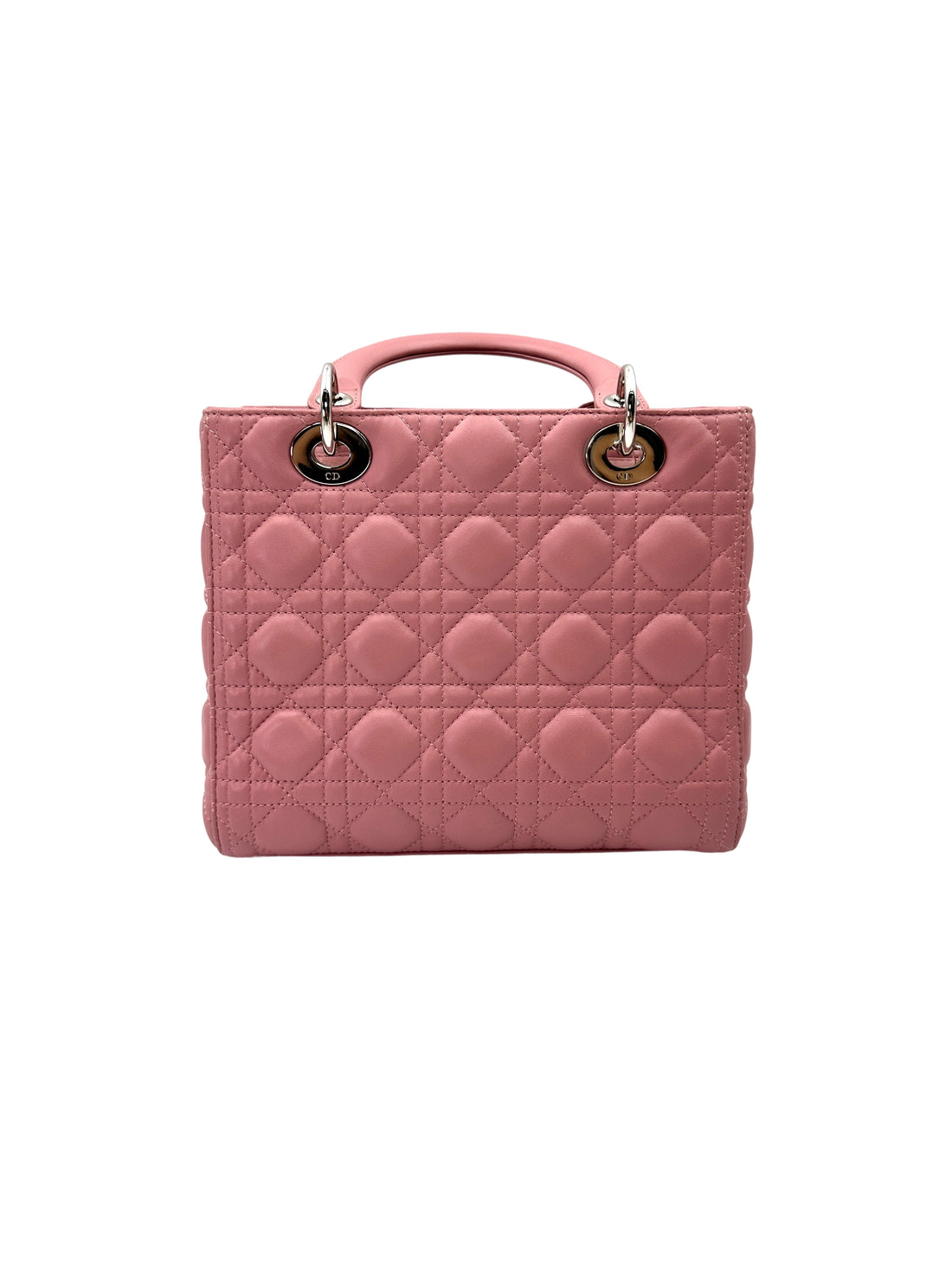 Christian Dior Lady Dior Light Pink Cannage Leather Handle Bag With Silver Charms DR780