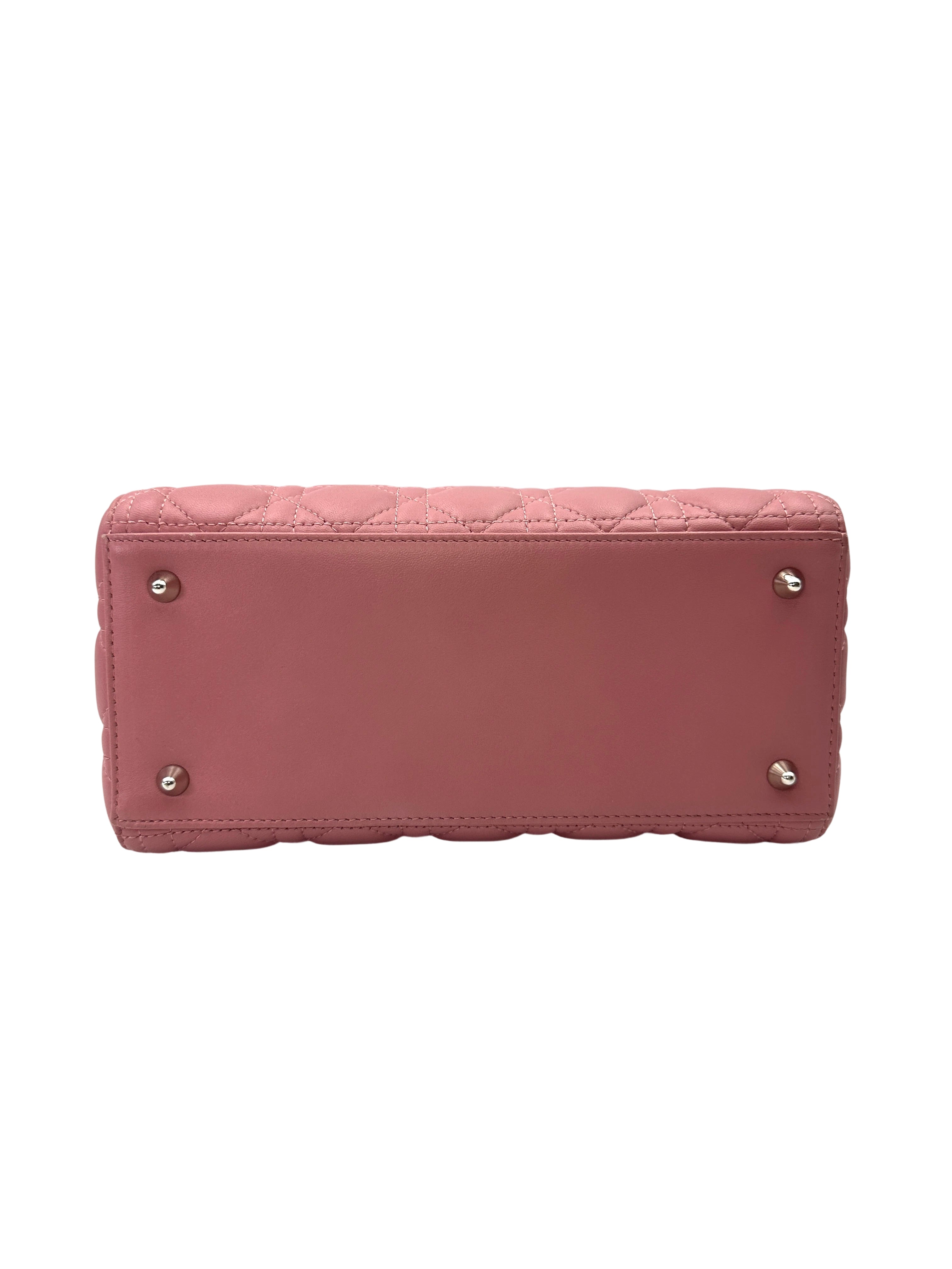 Christian Dior Lady Dior Light Pink Cannage Leather Handle Bag With Silver Charms DR780