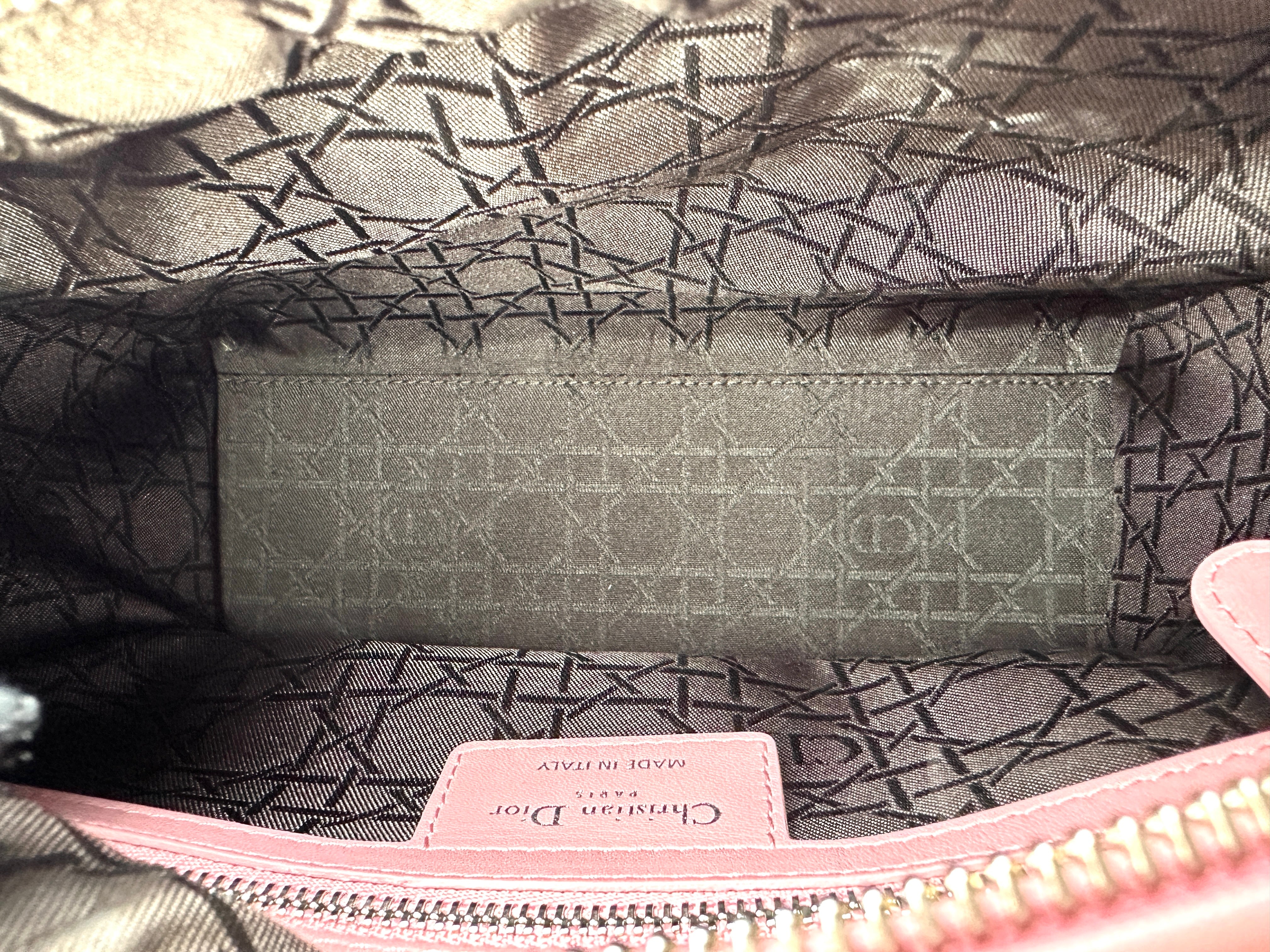 Christian Dior Lady Dior Light Pink Cannage Leather Handle Bag With Silver Charms DR780
