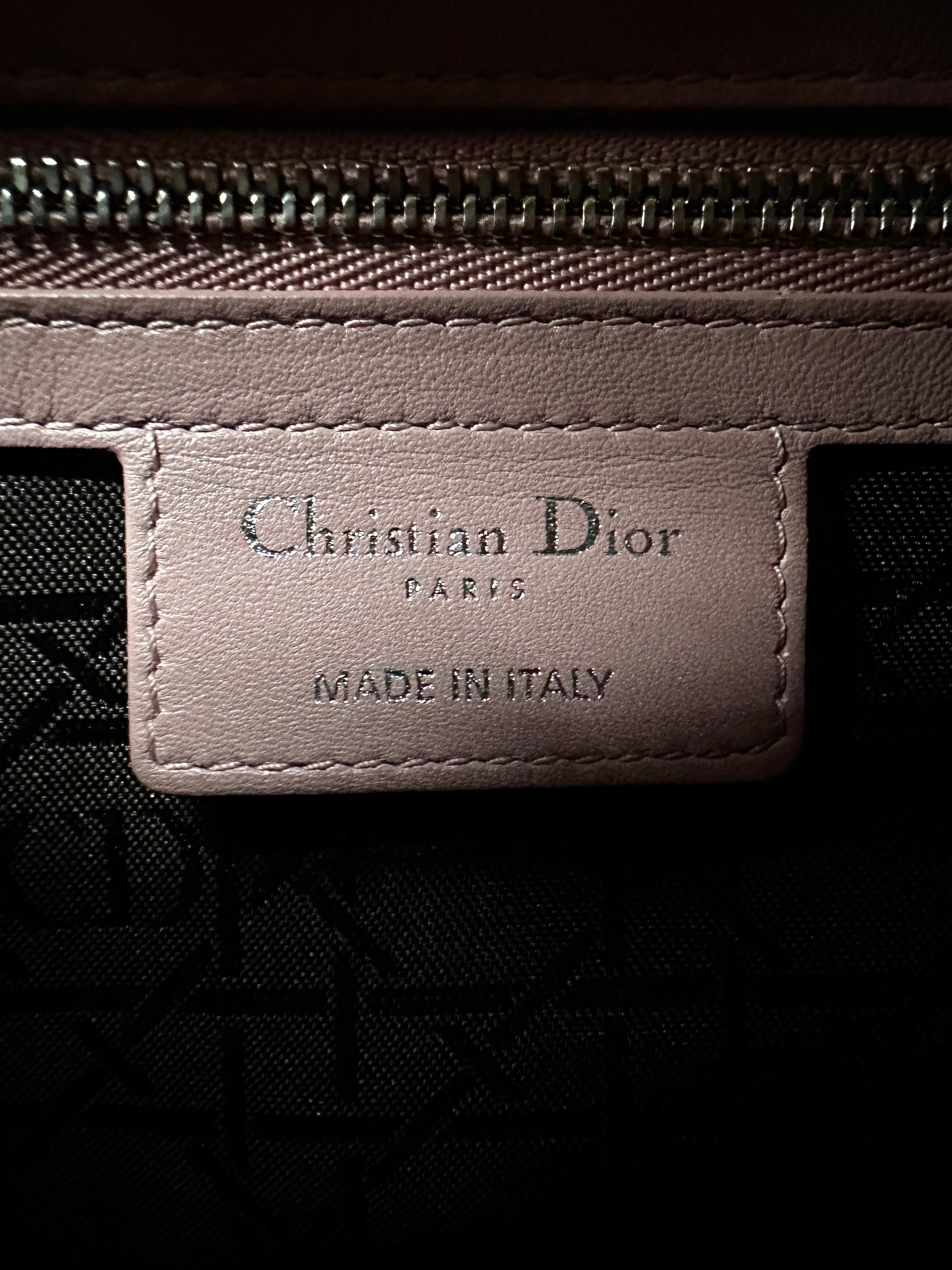 Christian Dior Lady Dior Light Pink Cannage Leather Handle Bag With Silver Charms DR780