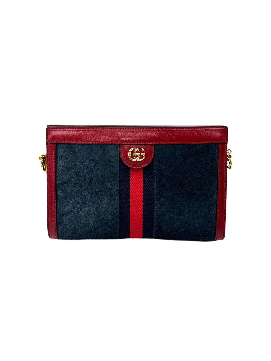 Gucci Ophidia Navy Suede & Red Leather Web Shoulder Bag GG1268