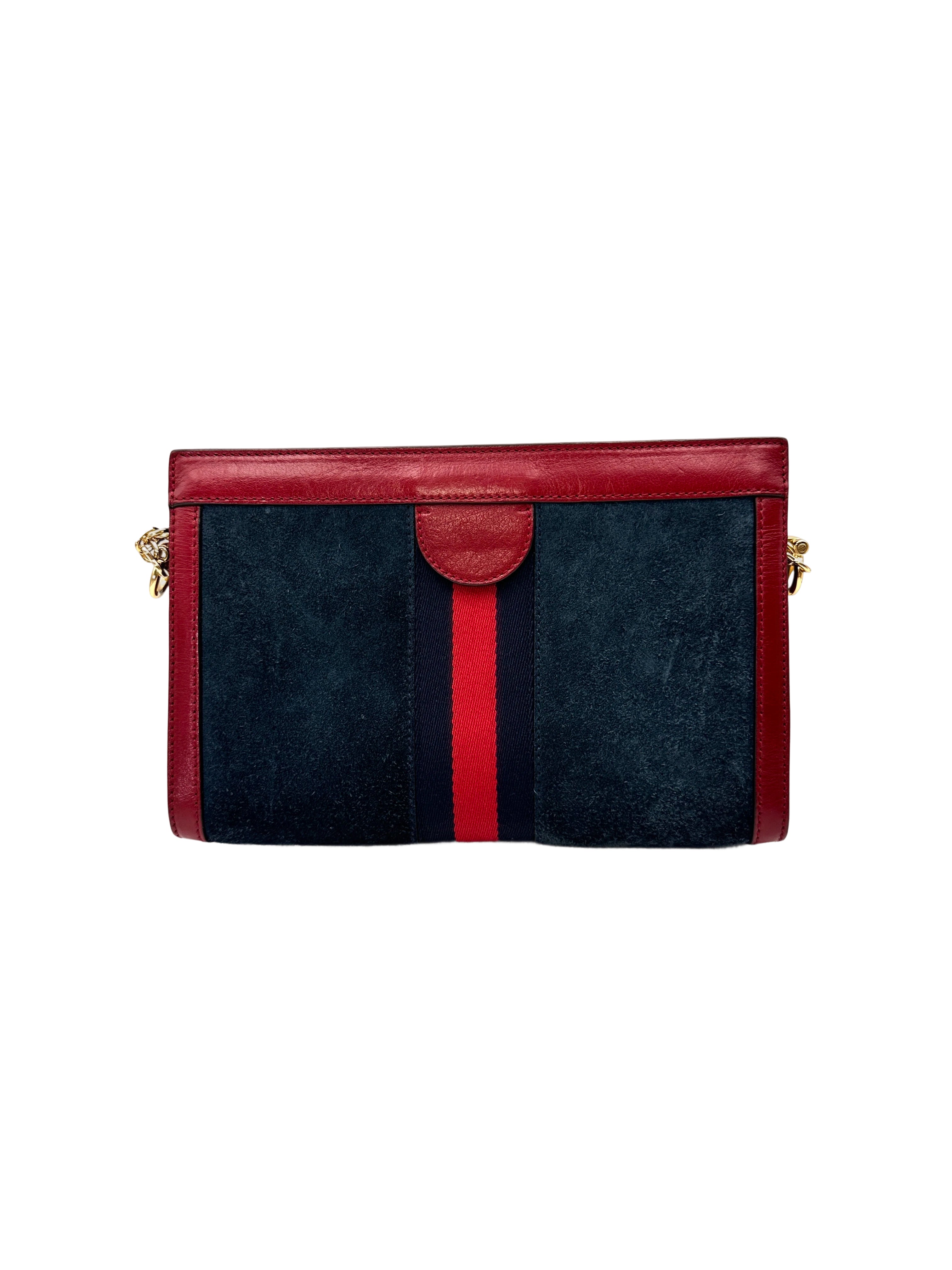 Gucci Ophidia Navy Suede & Red Leather Web Shoulder Bag GG1268