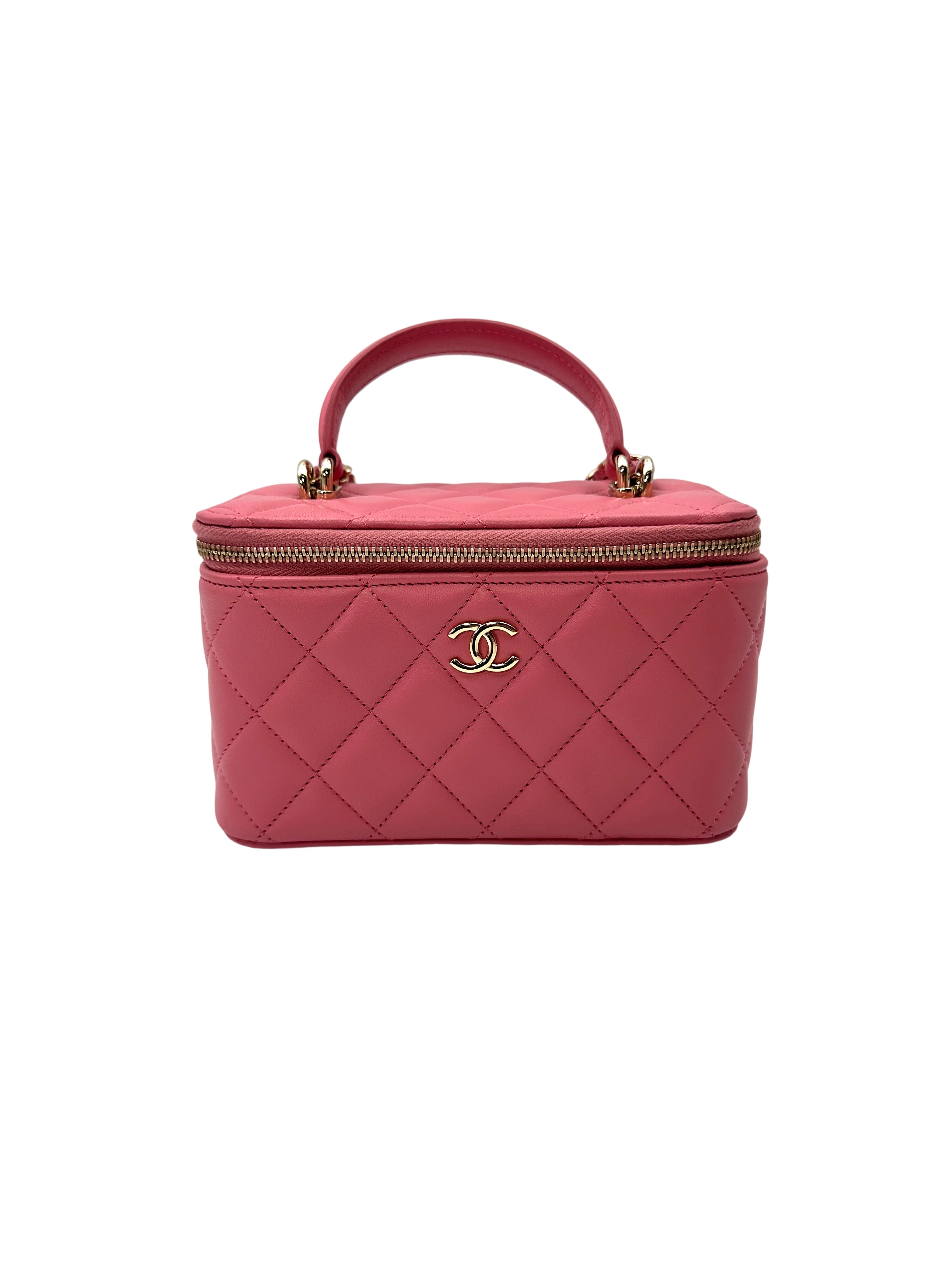 Chanel 23A Pink Quilted Lambskin Top Handle Vanity Case(AC***G2) CC2119
