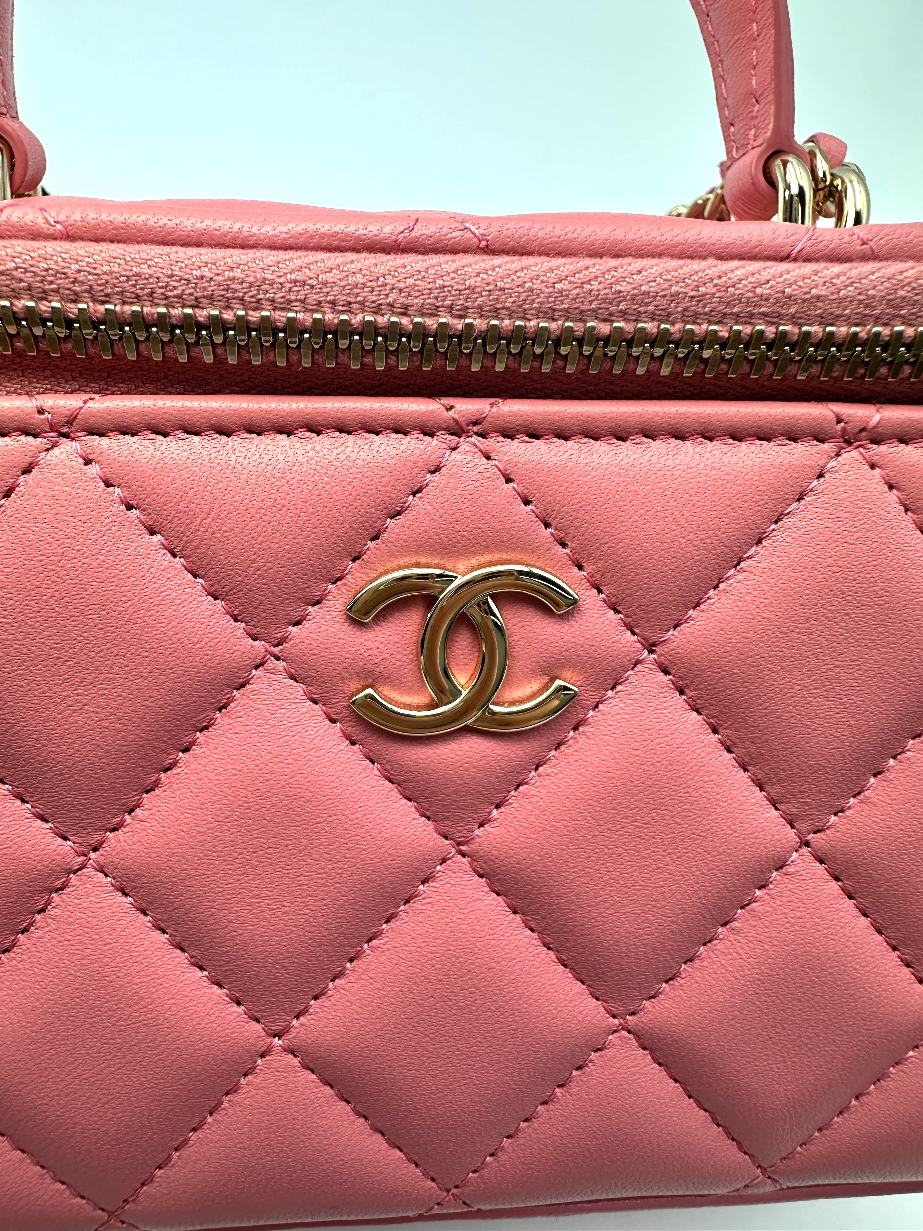 Chanel 23A Pink Quilted Lambskin Top Handle Vanity Case(AC***G2) CC2119