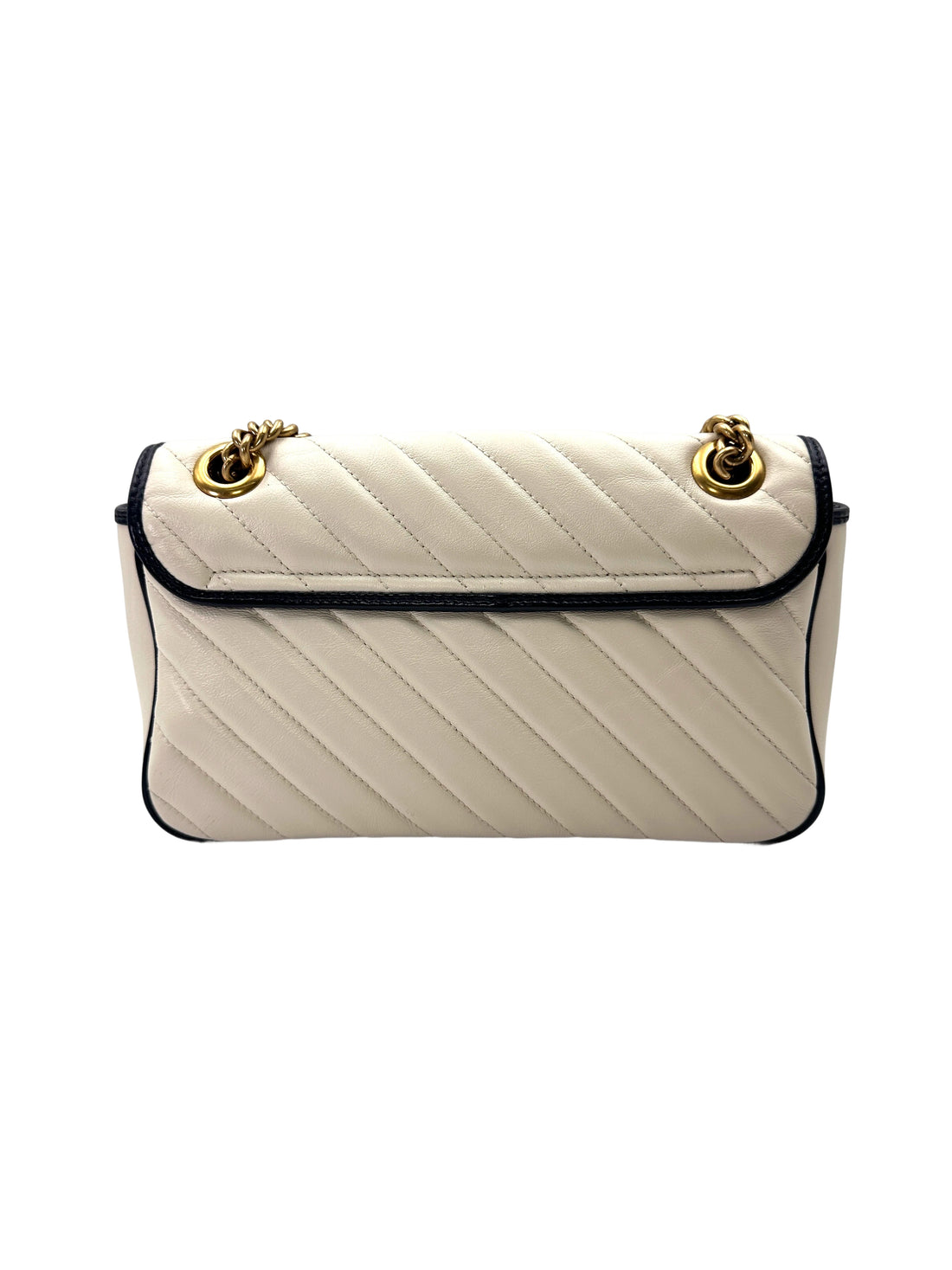 Gucci GG Marmont White Quilted Leather Shoulder Bag With Navy Trim GG1269