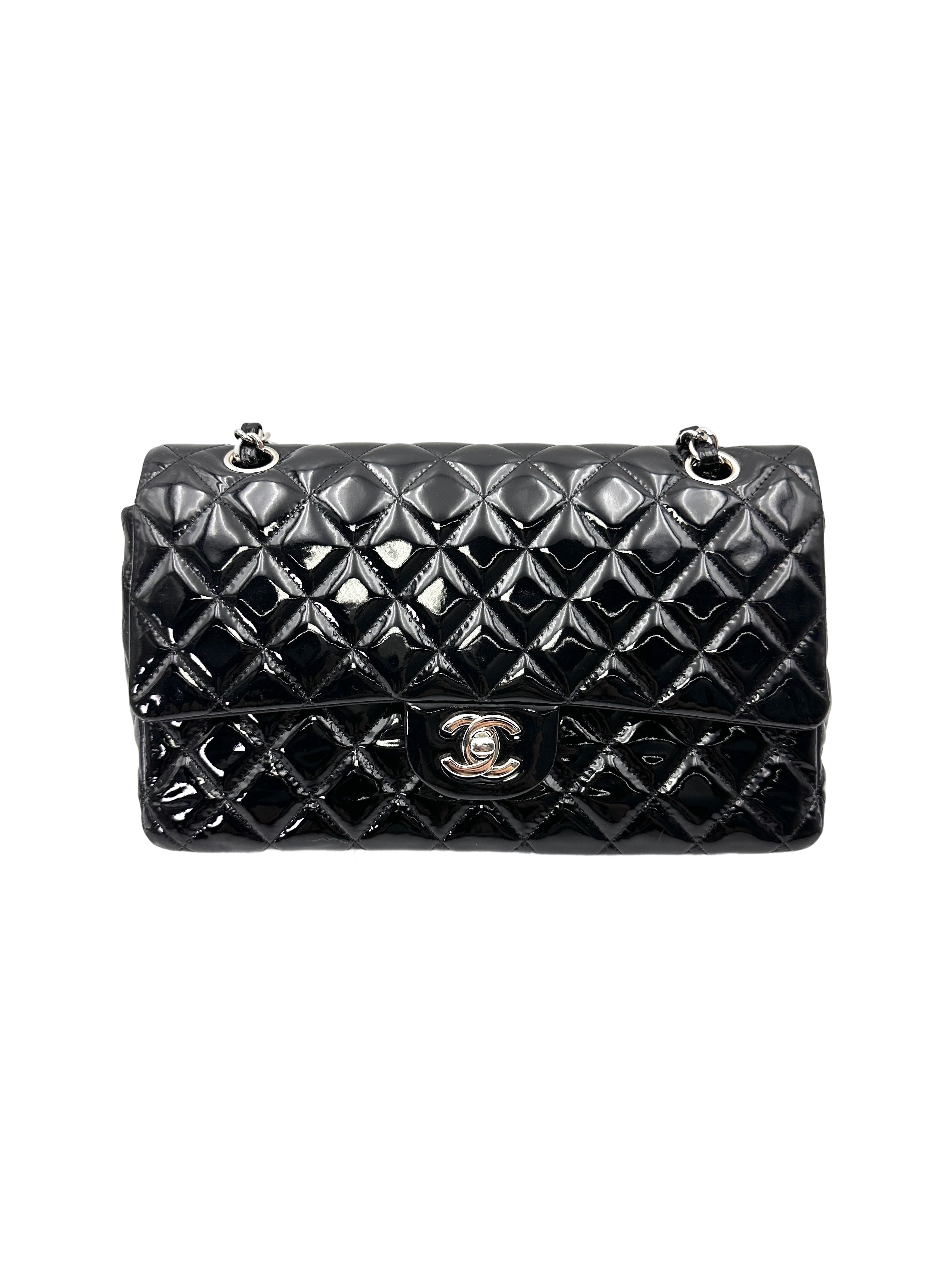 Chanel Classic Flap Black Quilted Patent Leather Medium Size Shoulder Bag(19***13) CC2122